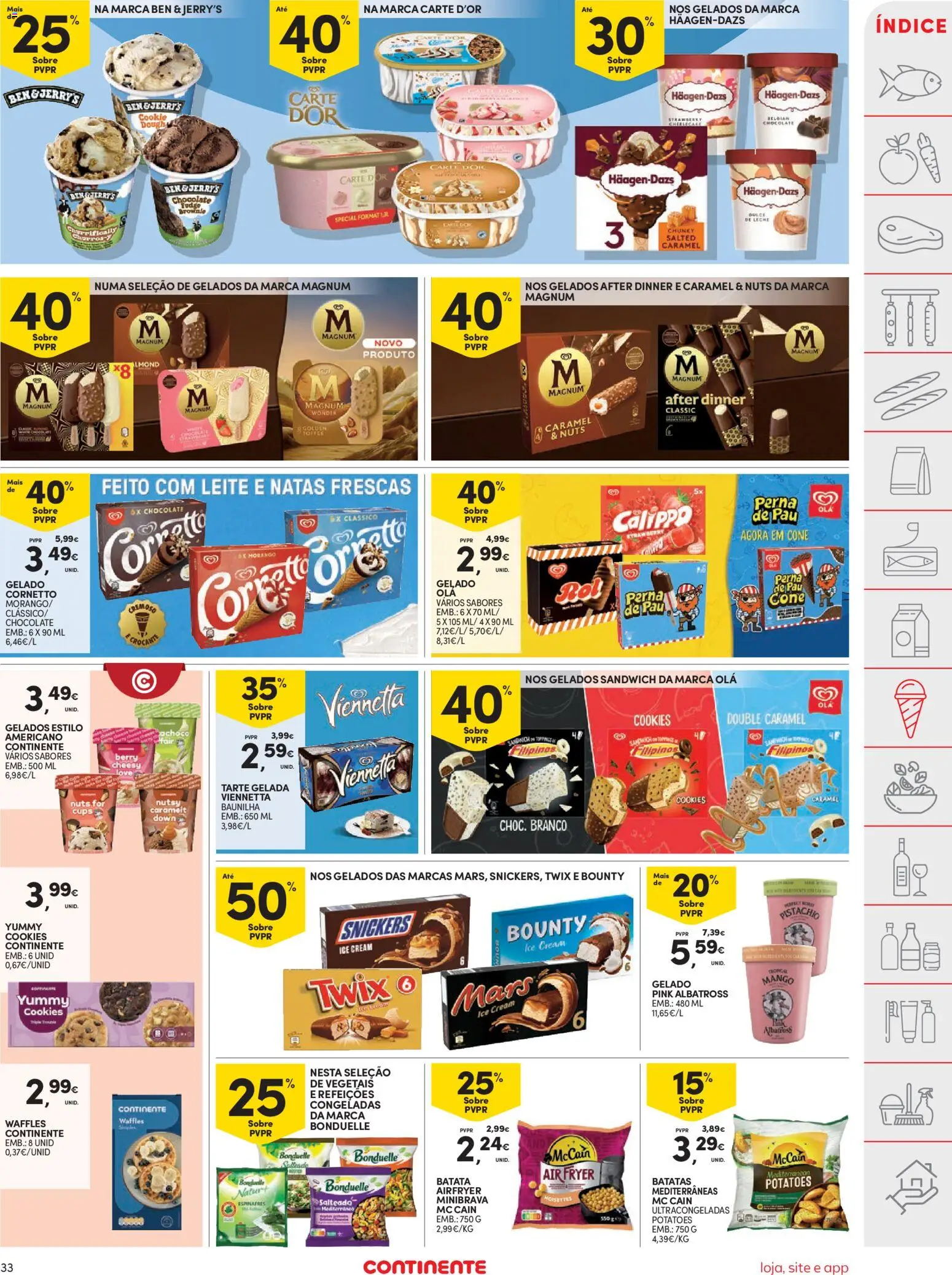 Continente folheto │ válido de 14.04.2026 | Página: 33 | Produtos: Espinafres, Leite, Chocolate, Tarte