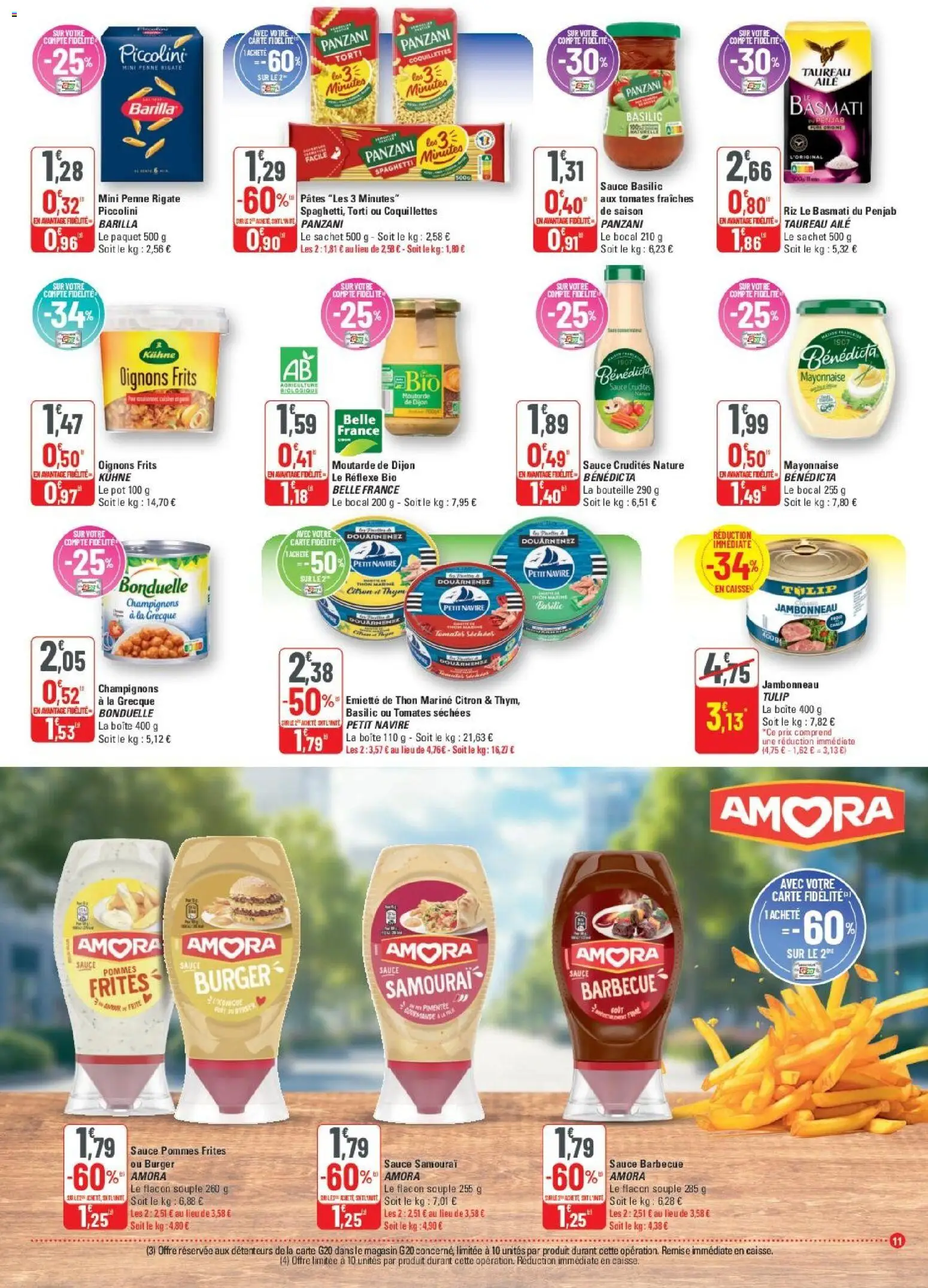 {H1} | Page: 11 | Produits: Frites, Tomates séchées, Thon, Coquillettes