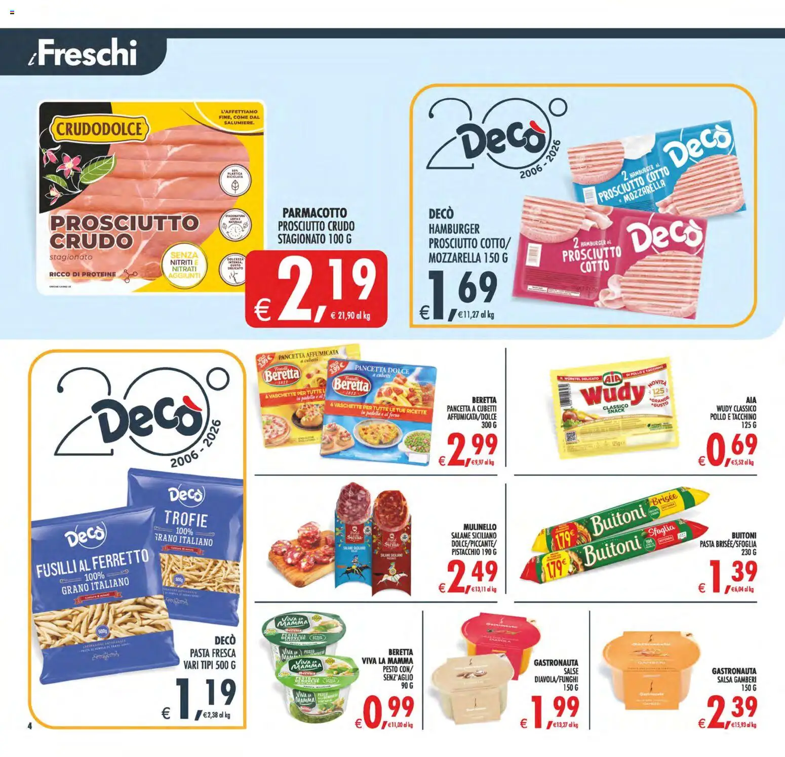 Volantino Decò del 29.05.2026 | Pagina: 5 | Prodotti: Prosciutto Cotto, Pancetta, Prosciutto, Fusilli