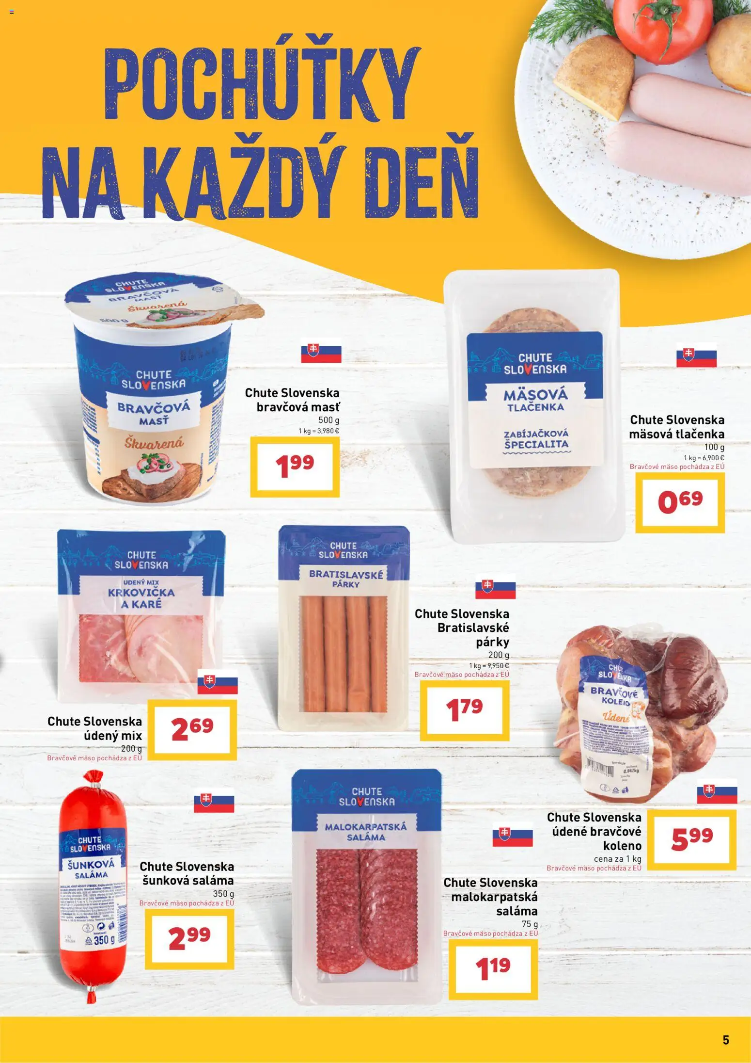 Nové Billa akcie – leták je platný od 12.08.2026 | Strana: 5 | Produkty: Saláma, Tlačenka, Bravčové mäso, Párky