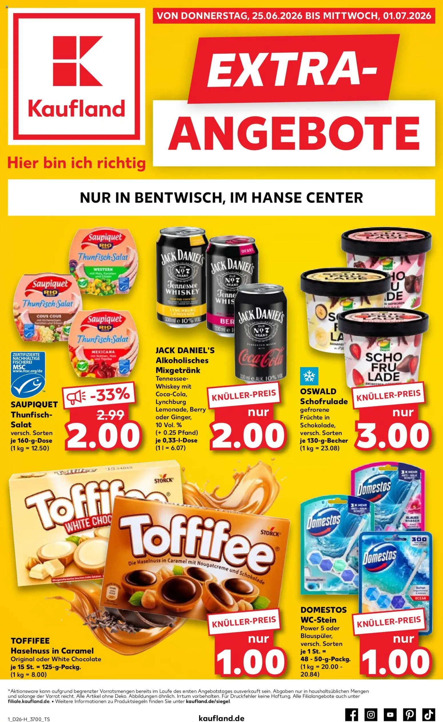 Kaufland Německo leták - Rostock od 25.06.2026 | Strana: 1 | Produkty: Whiskey, Toffifee, Jack Daniel’s, Domestos