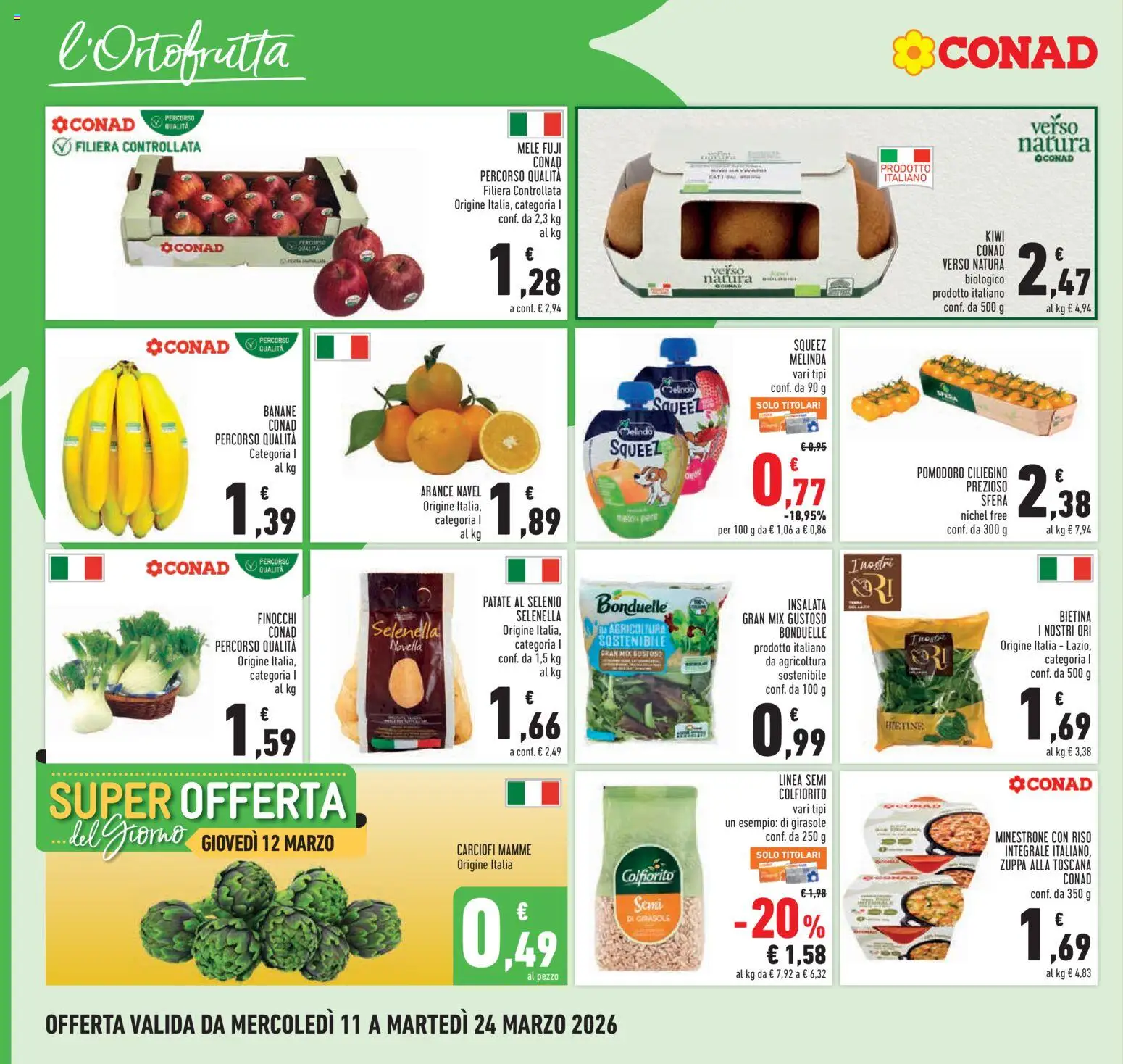 Volantino Conad del 11.03.2026 | Pagina: 6 | Prodotti: Banane, Riso, Kiwi, Patate
