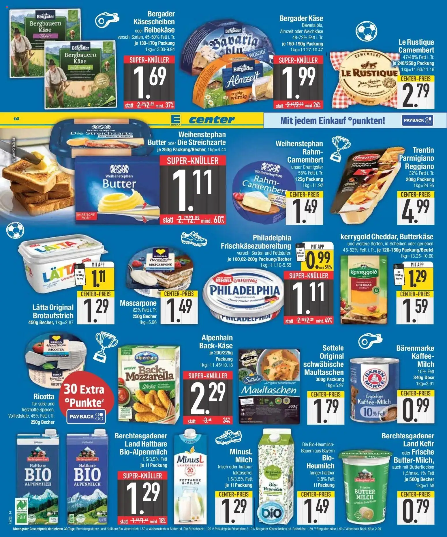 E center Wochenangebote – gültig ab 06.07.2026 | Seite: 14 | Produkte: Kefir, Butter, Weihenstephan butter, Maultaschen