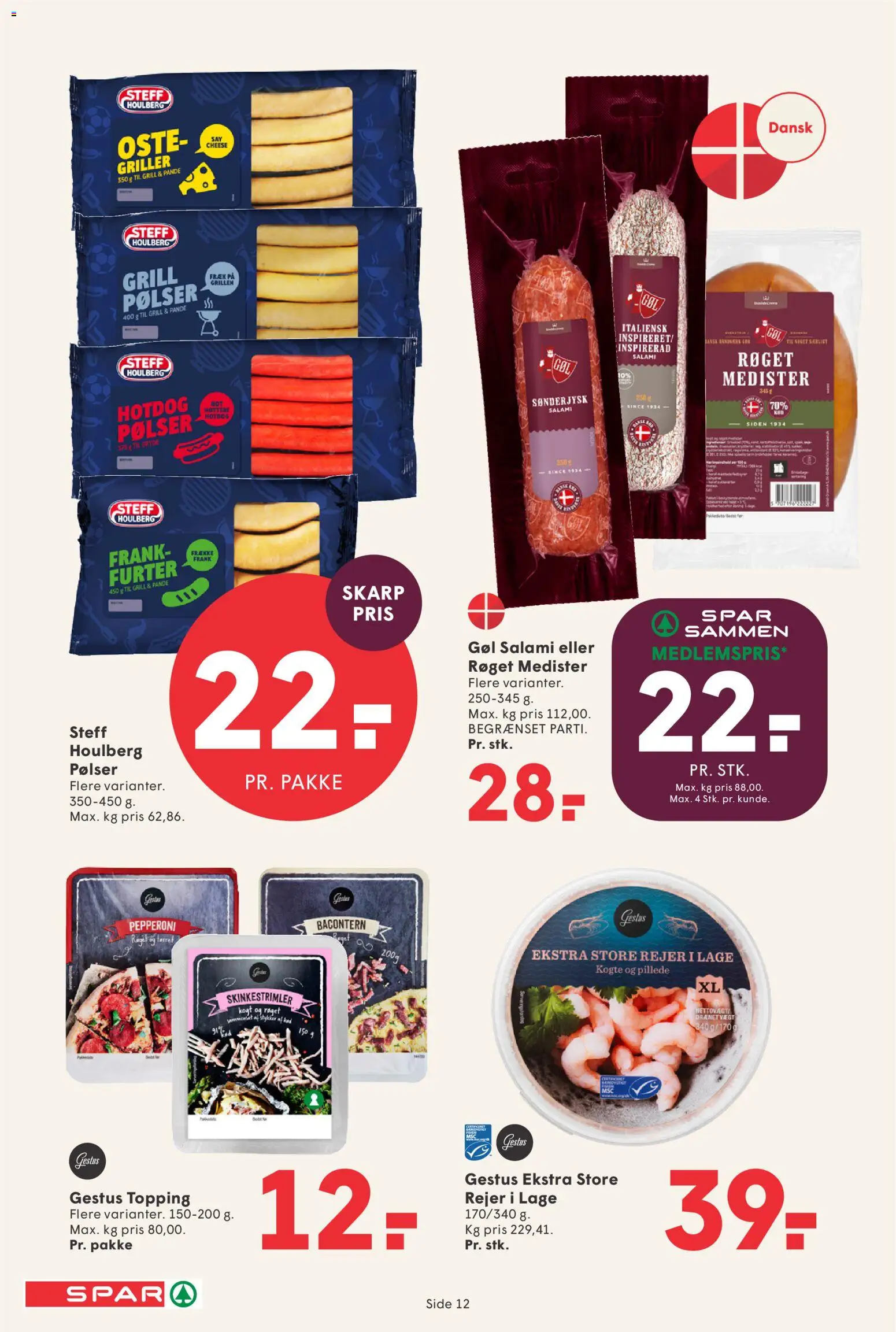Spar tilbudsavis – gyldig fra 28/08/2026 | Side: 13 | Produkter: Pølser, Salami, Rejer, Grill