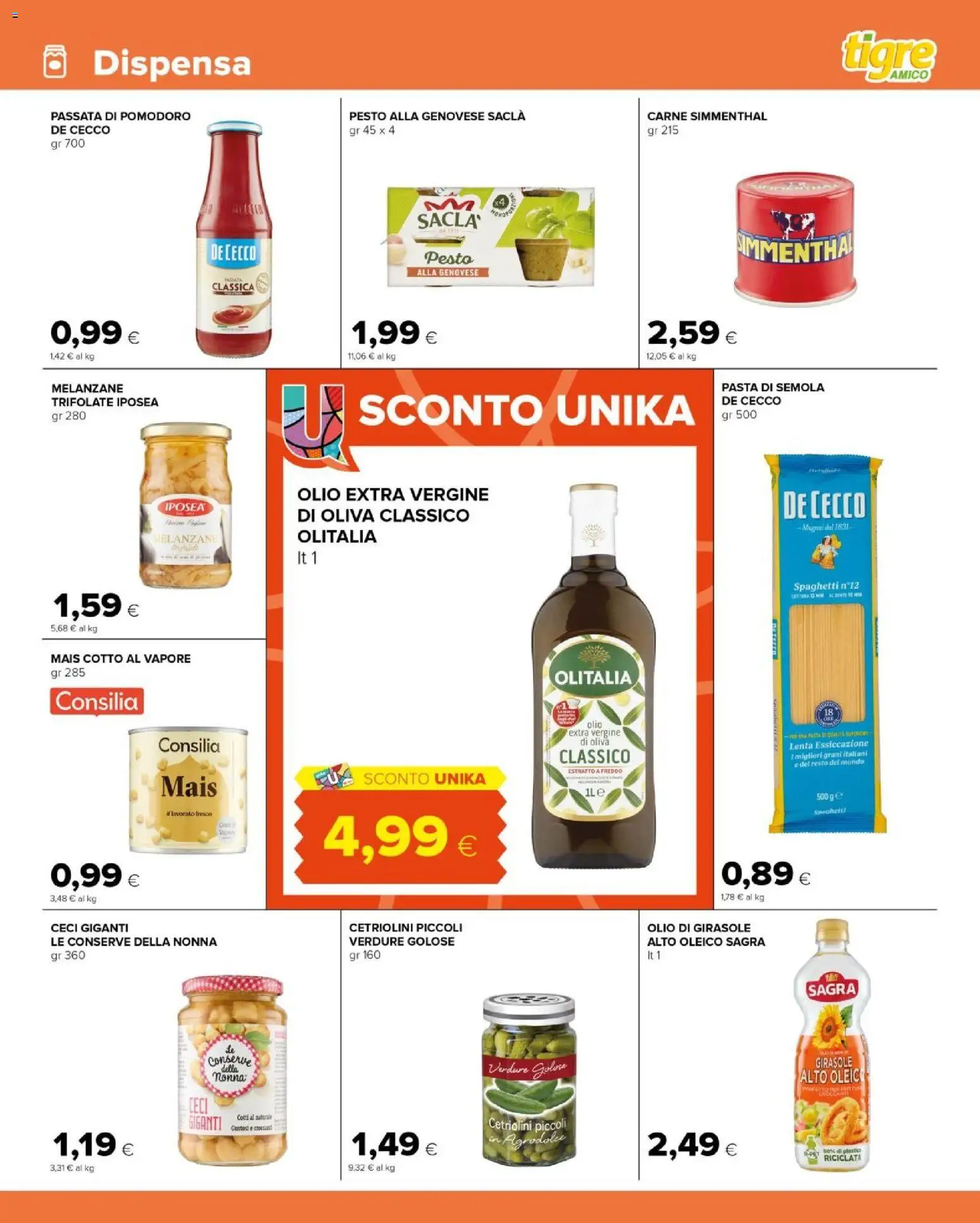 Volantino Tigre del 12/08/2026 | Pagina: 7 | Prodotti: De Cecco, Verdure, Pasta di semola, Olio extra vergine