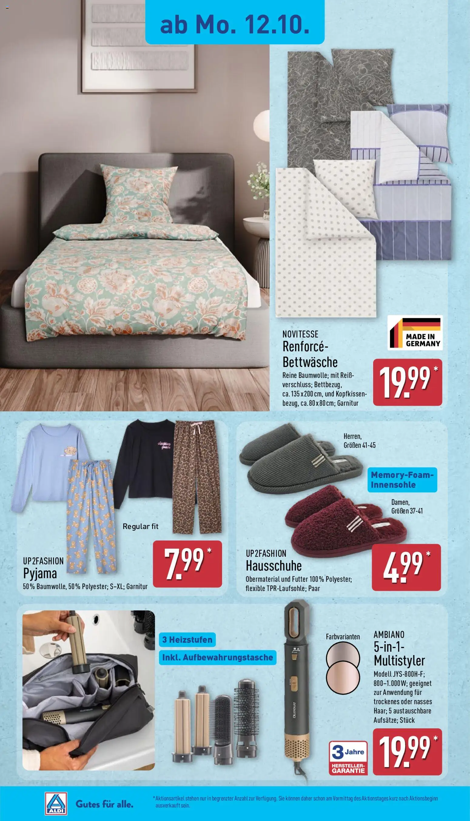 Aldi Prospekt – gültig ab 12.10.2026 | Seite: 7 | Produkte: Bettwäsche, Kopfkissen, Pyjama, Hausschuhe