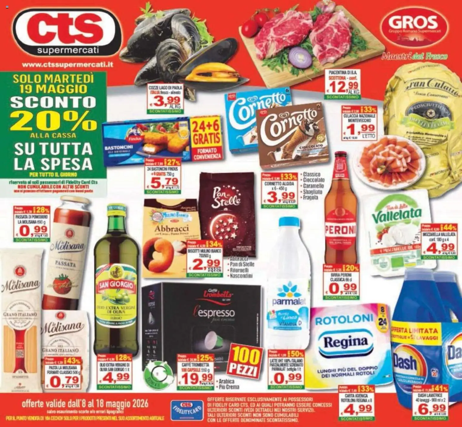 Volantino CTS del 08.05.2026 | Pagina: 1 | Prodotti: Caffè, Birra, Cornetto, Olio extra vergine