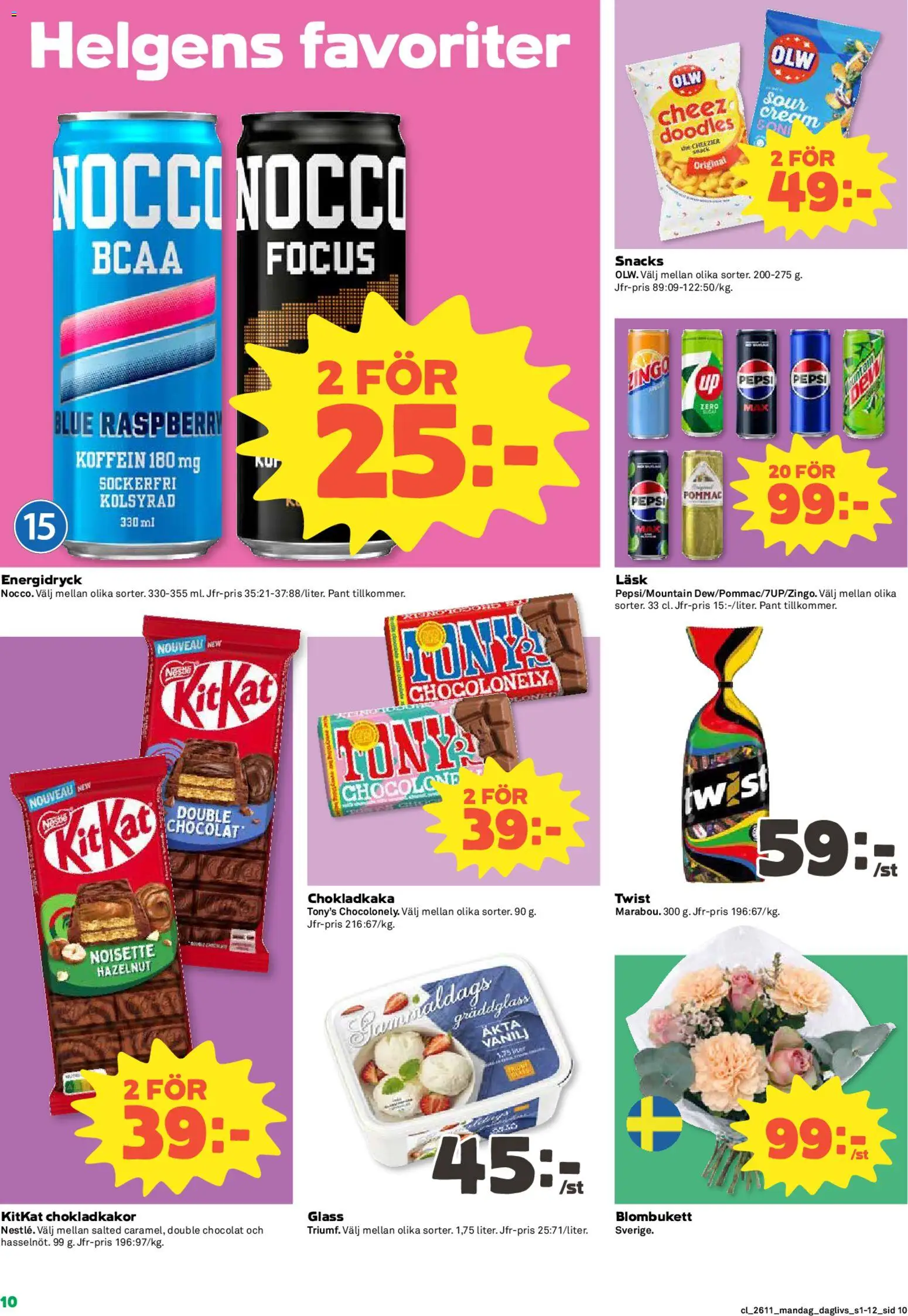 Coop Daglivs reklamblad aktuell från 09.03.2026 | Sida: 10 | Produkter: Zingo, Chokladkaka, Pepsi, Glass