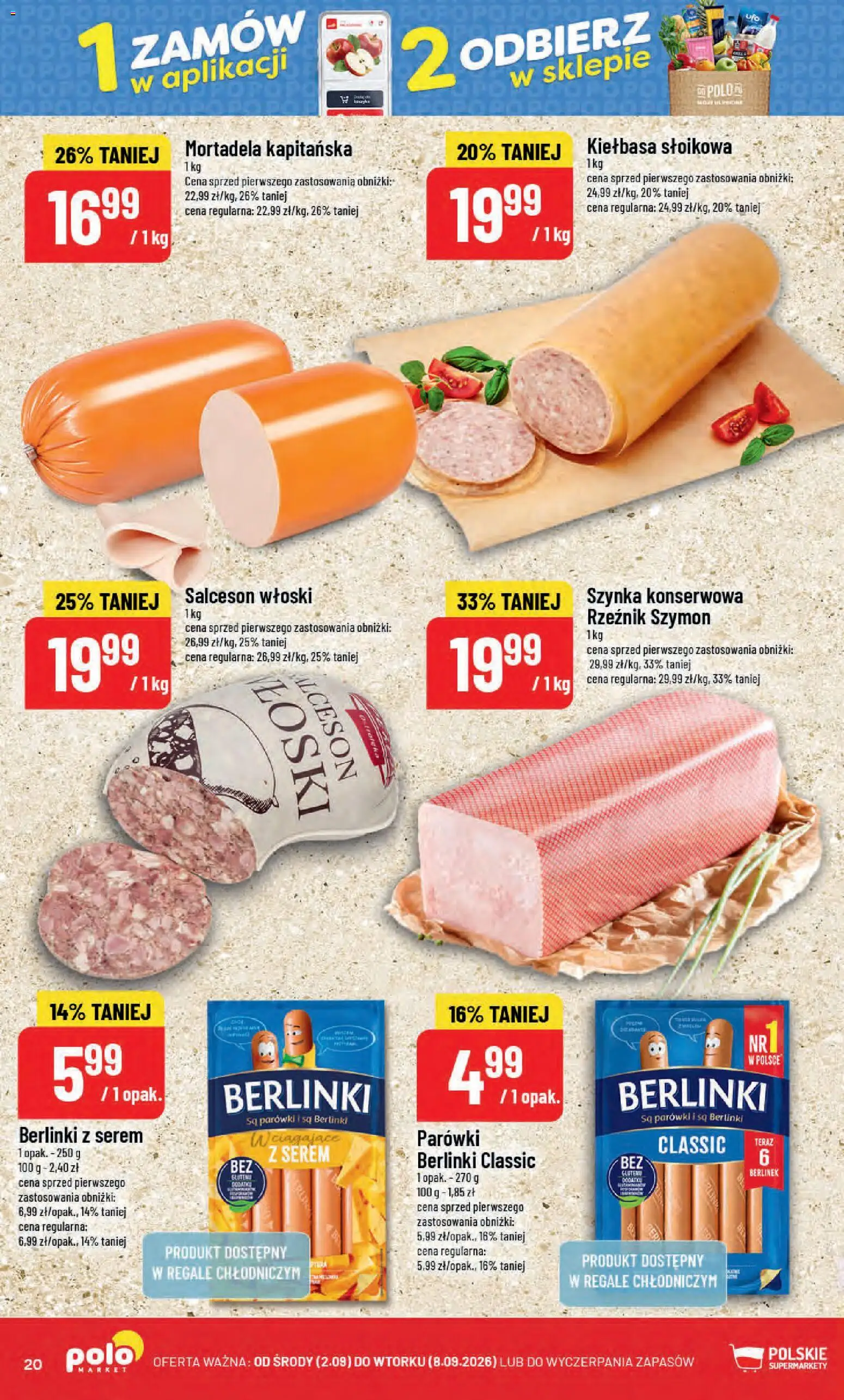 POLOmarket gazetka od 02.09.2026 | Strona: 20 | Produkty: Serem, Szynka konserwowa, Parówki, Salceson