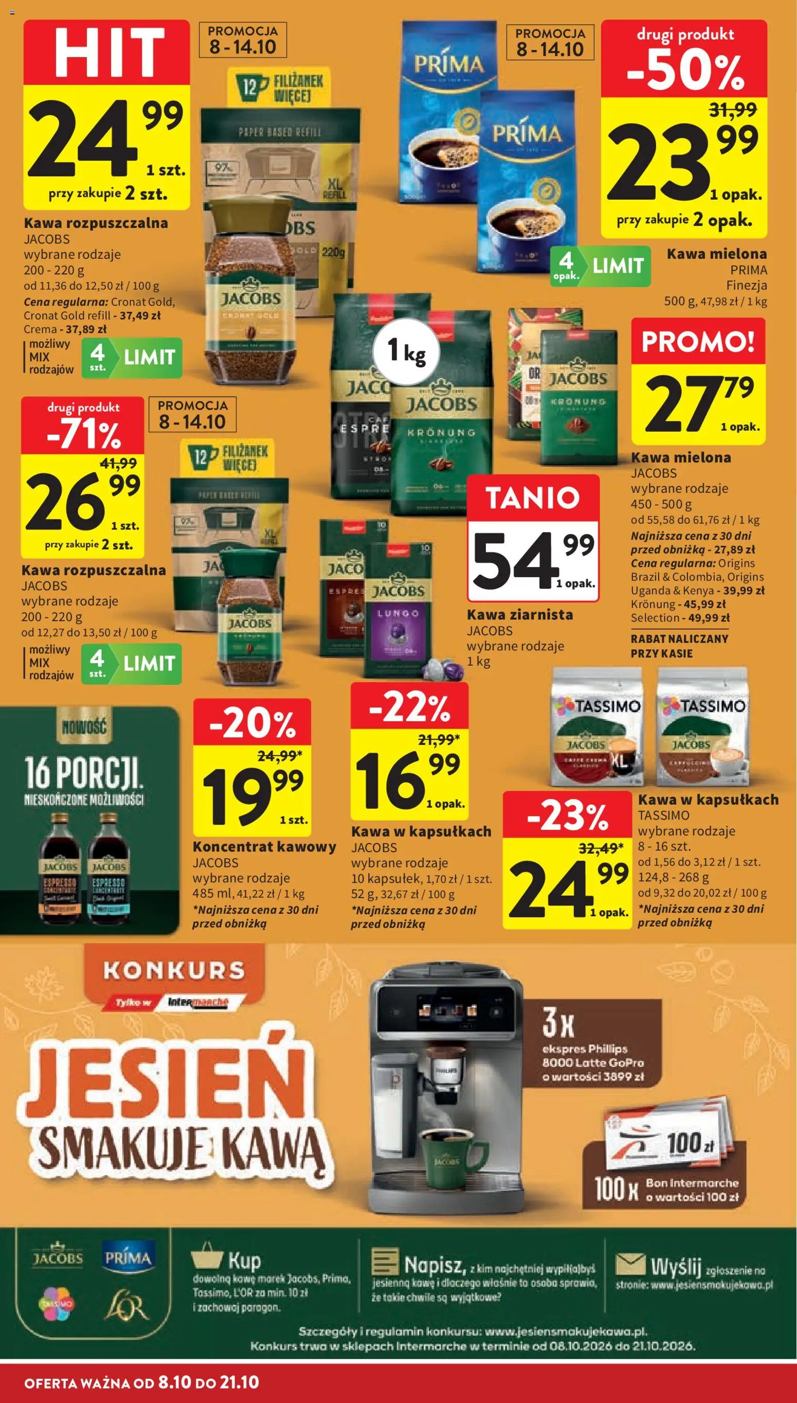 Intermarche gazetka od 08.10.2026 | Strona: 28 | Produkty: Jacobs, Kawa rozpuszczalna, Kawa, Kawa mielona