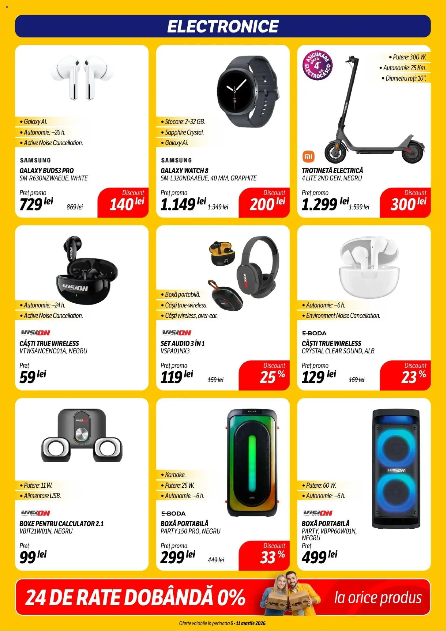 Noul catalog Flanco – valabil de la 05.03.2026 | Pagină: 11 | Produse: Trotinetă electrică, Căști, Calculator, Boxă portabilă