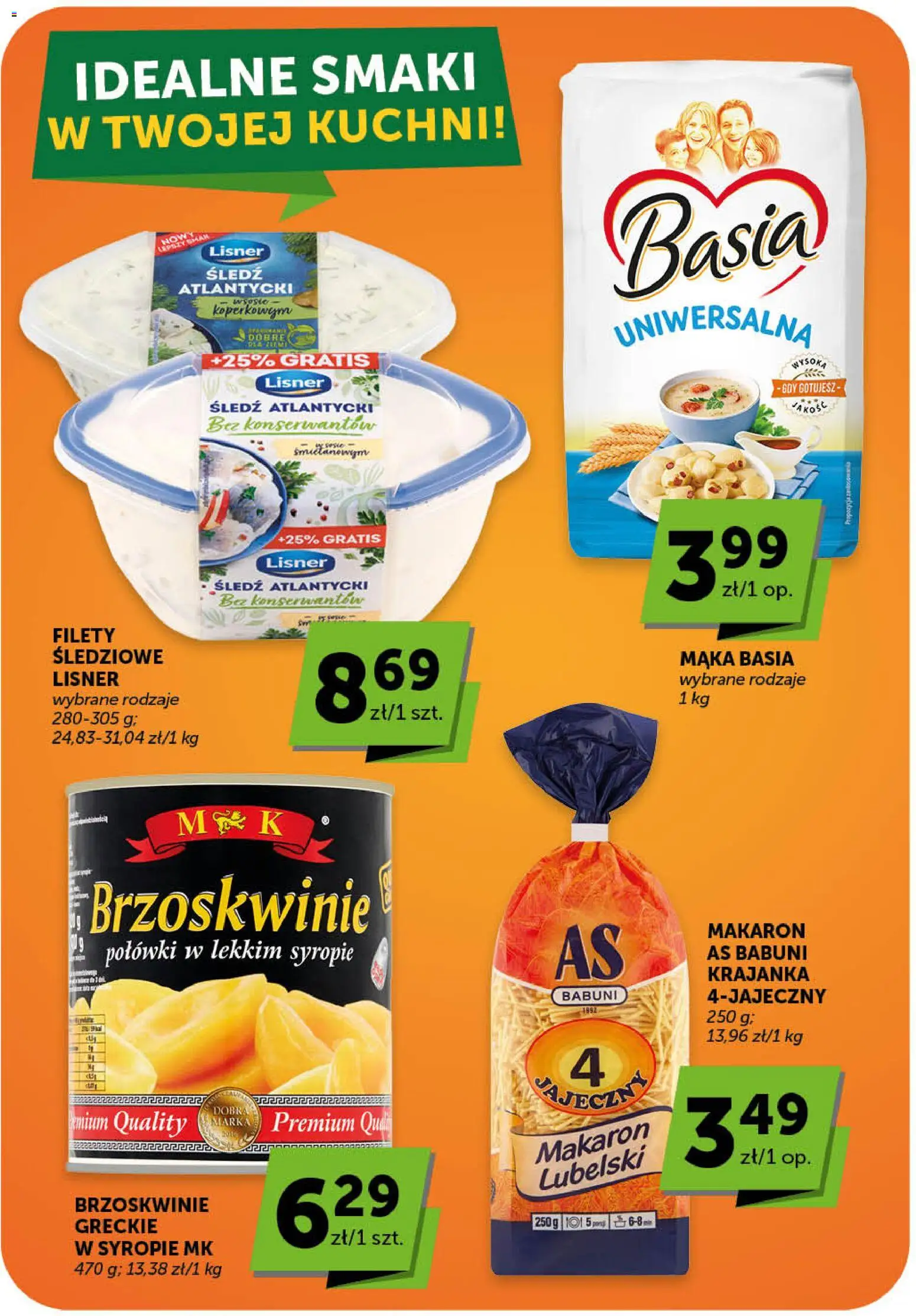 Groszek gazetka od 28.05.2026 | Strona: 31 | Produkty: Śledź, Mąka basia, Brzoskwinie, Makaron