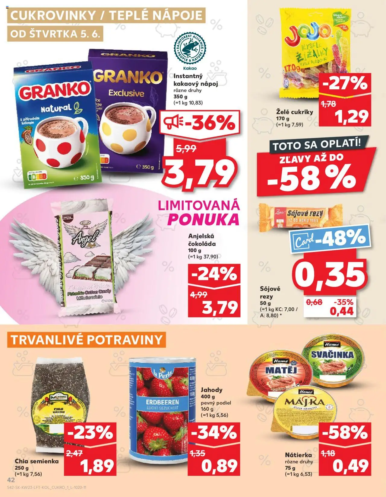 Nové Kaufland akcie – leták je platný od 05.06.2025 | Strana: 42 | Produkty: Čokoláda, Cukríky, Granko, Kakao