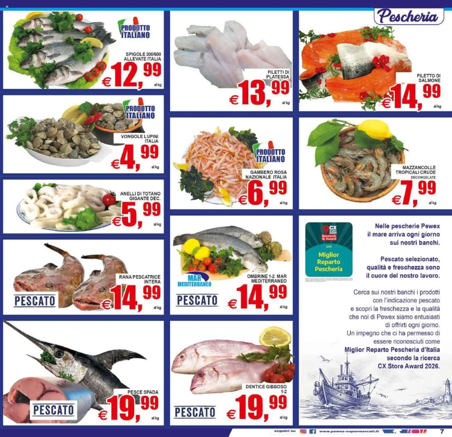 Volantino Pewex del 29.05.2026 | Pagina: 7 | Prodotti: Salmone, Vongole, Mazzancolle, Rana pescatrice