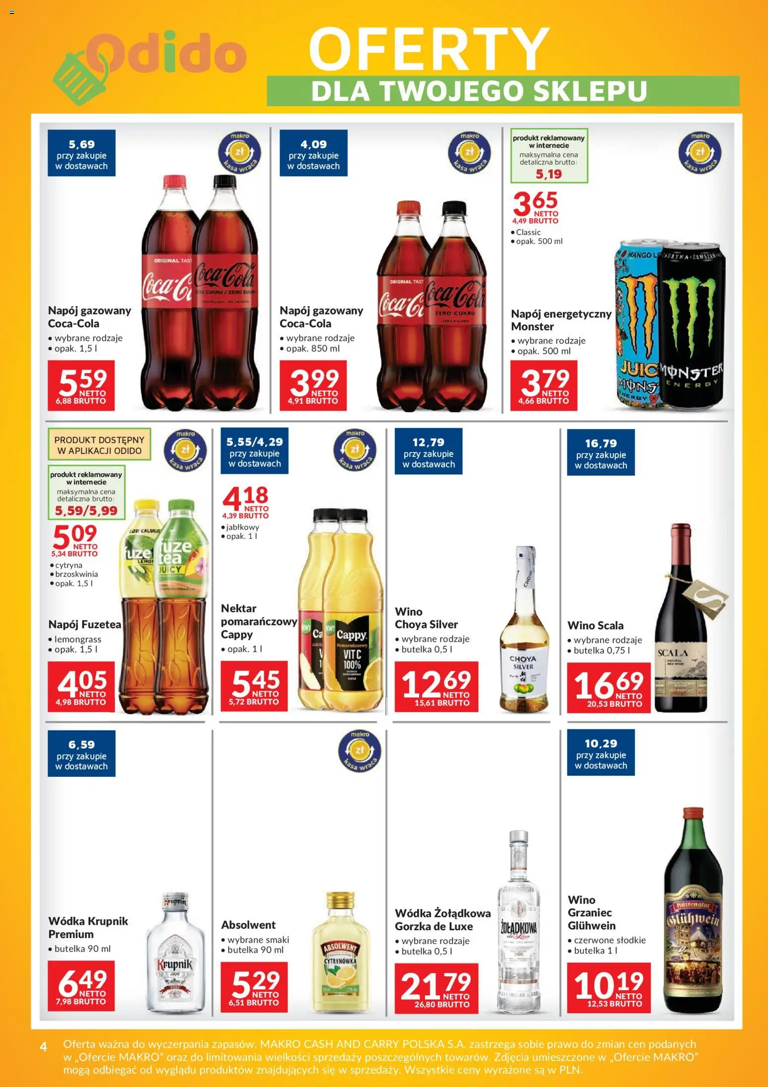Makro gazetka - Odido Oferty dla Twojego sklepu od 09.10.2026 | Strona: 4 | Produkty: Brzoskwinia, Krupnik, Krupnik wódka, Wino