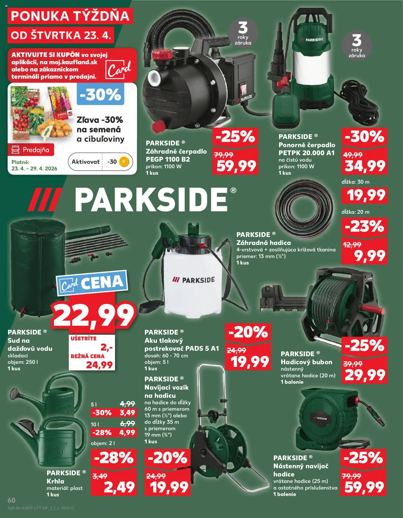 Nové Kaufland akcie – leták je platný od 23.04.2026 | Strana: 60 | Produkty: Ponorné čerpadlo, Čerpadlo, Aku, Parkside