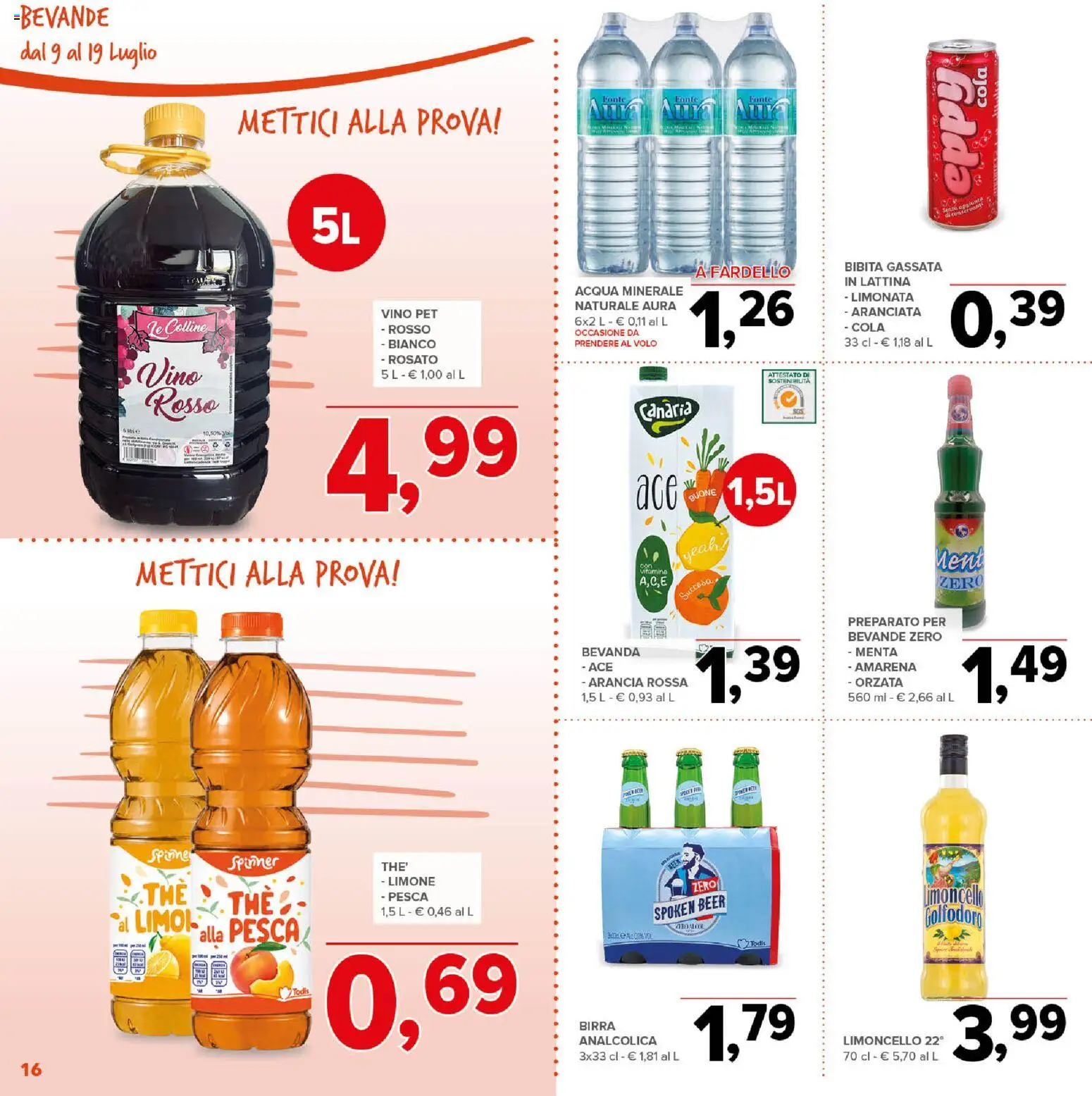 Volantino Todis del 09/07/2026 | Pagina: 16 | Prodotti: Limone, Vino, The, Limoncello