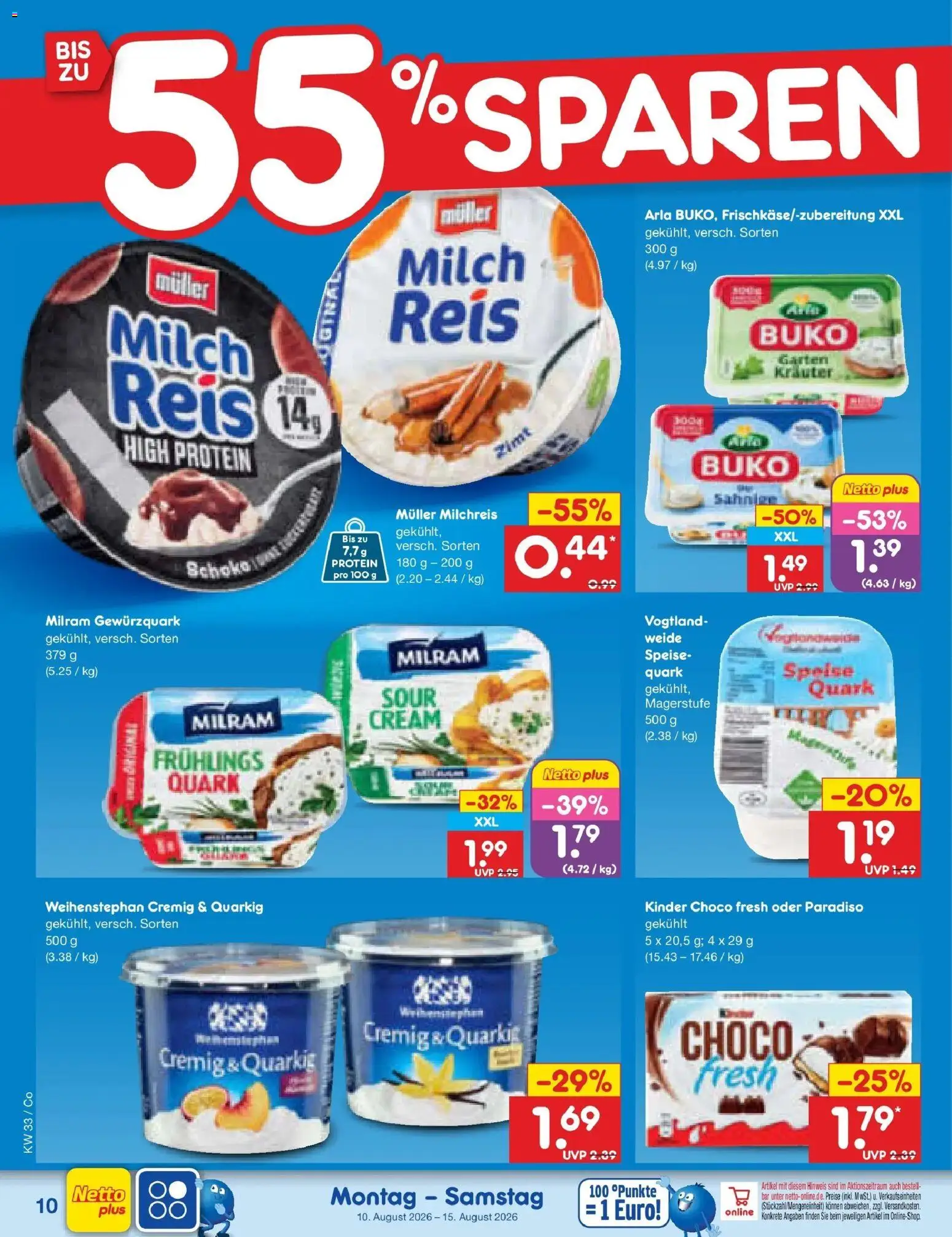 Netto Marken-Discount Prospekt Delitzsch – gültig ab 10.08.2026 | Seite: 10 | Produkte: Quark, Milch, Milram, Reis
