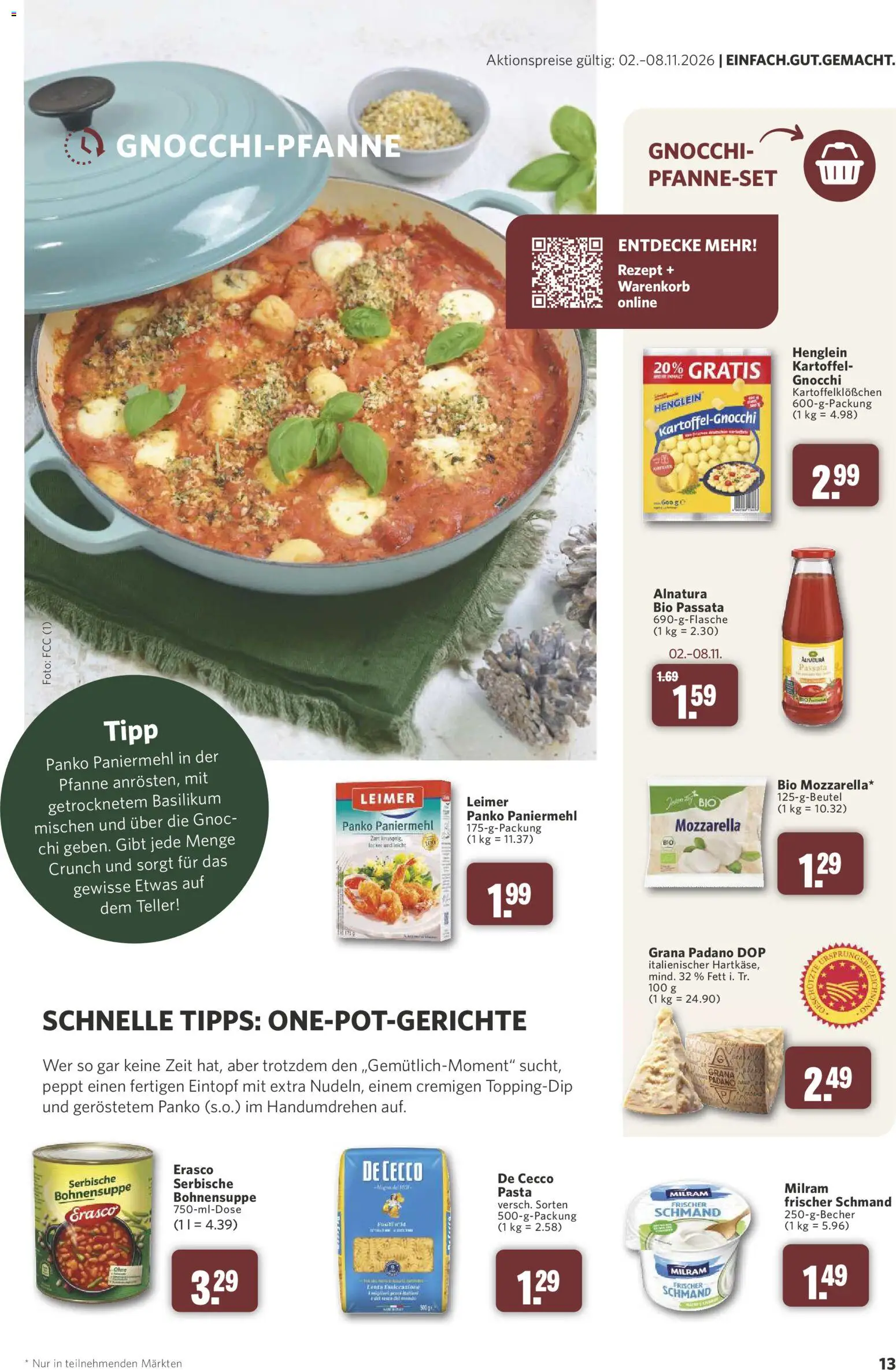 Combi myTime November 2026 – gültig ab 31.10.2026 | Seite: 13 | Produkte: Gnocchi, Mozzarella, Milram, Erasco
