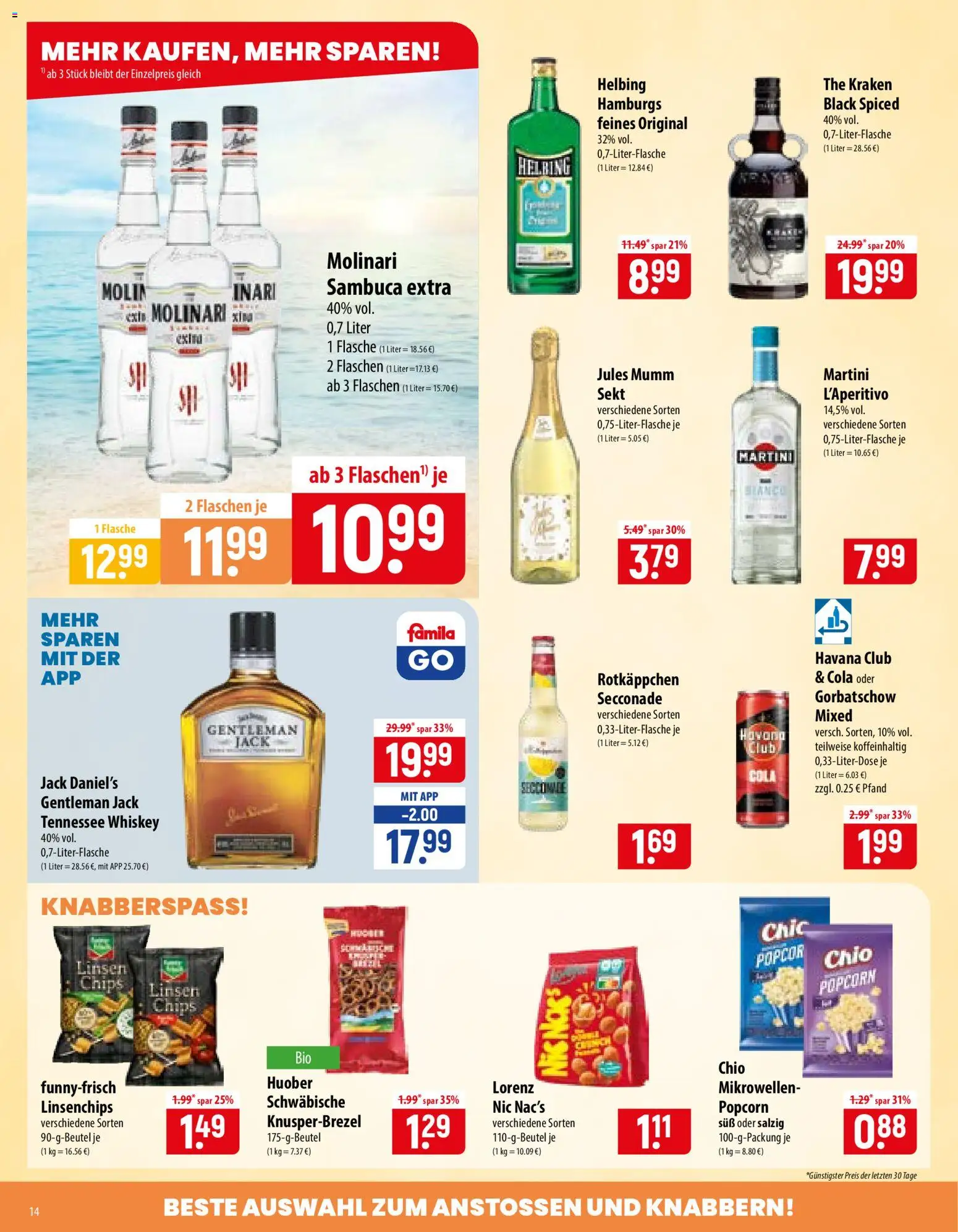 Famila Prospekt – gültig ab 03.08.2026 | Seite: 14 | Produkte: Martini, Sambuca, Jack Daniel's, Whiskey