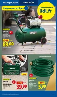 LIDL - Prévisualisation de PARKSIDE Tuyau pneumatique, Tuyau pneumatique. Ø du tuyau (extérieur / intérieur) : 11,3 mm / 6,3 mm. L'unité. valide à partir de 17/09/2026 | Page: 47 | Produits: Tuyau pneumatique, Bricolage, Compresseur, Compresseur silencieux