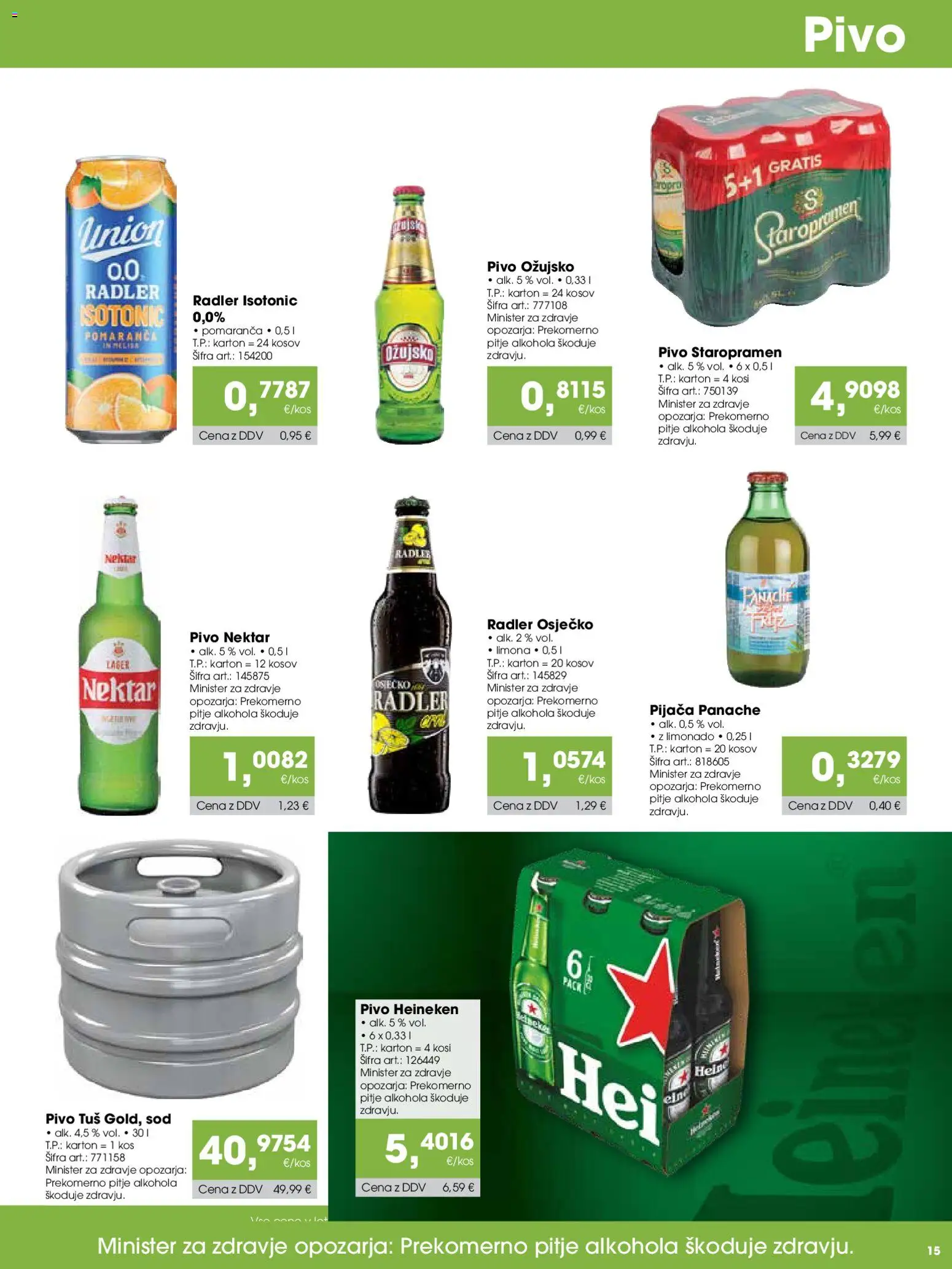 Novi Tuš katalog ponudbe – veljaven od 15.09.2026 | Stran: 15 | Izdelki: Heineken, Radler, Pivo, Limona