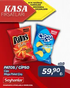 08.06.2026 tarihinden itibaren geçerli olan Seyhanlar Market kataloğu önizlemesi | Sayfa: 3 | Ürünler: Cips, Biber, Kırmızı biber, Kasa