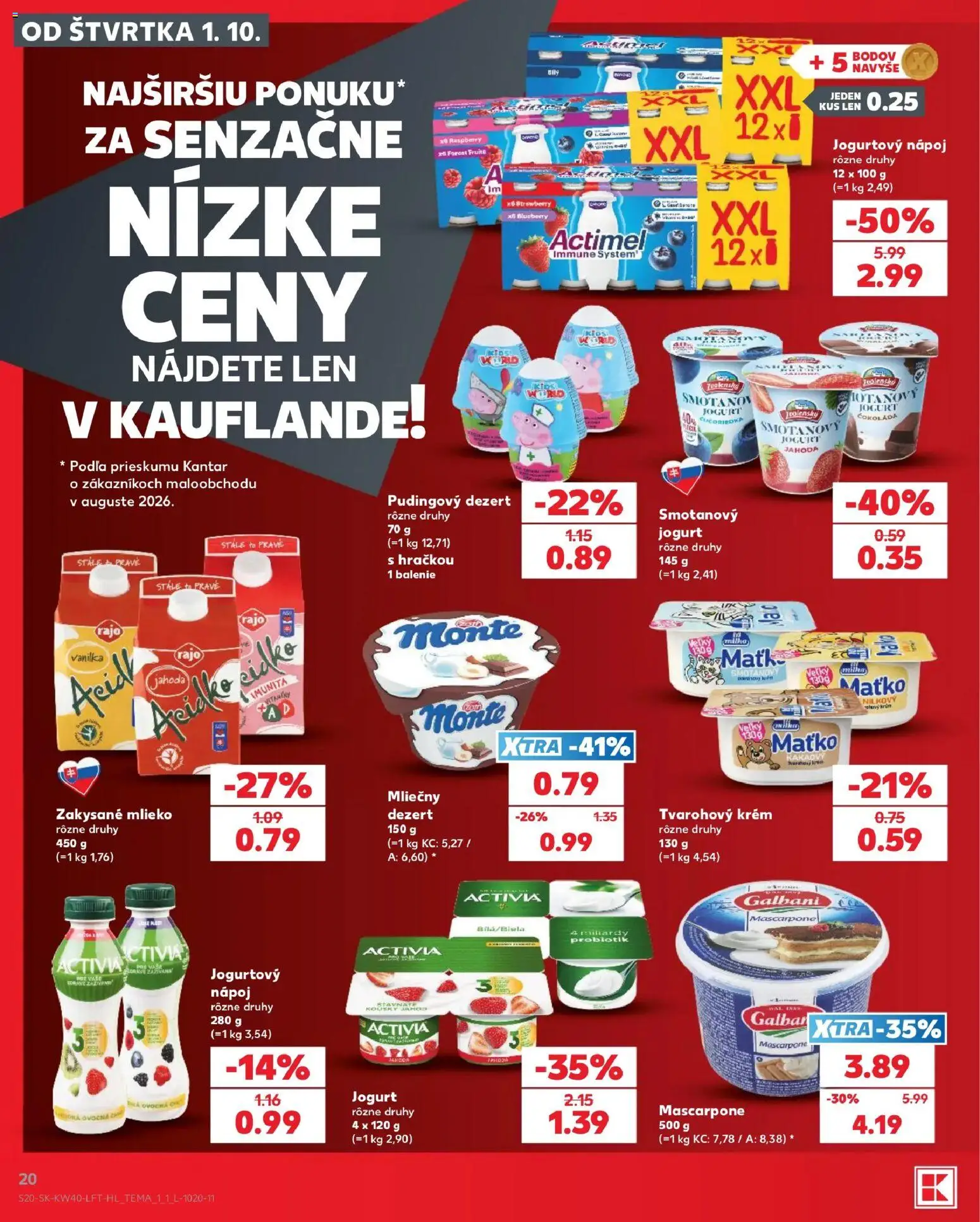 Nové Kaufland akcie – leták je platný od 01.10.2026 | Strana: 20 | Produkty: Čokoláda, Smotanový jogurt, Tvarohový krém, Vanilka