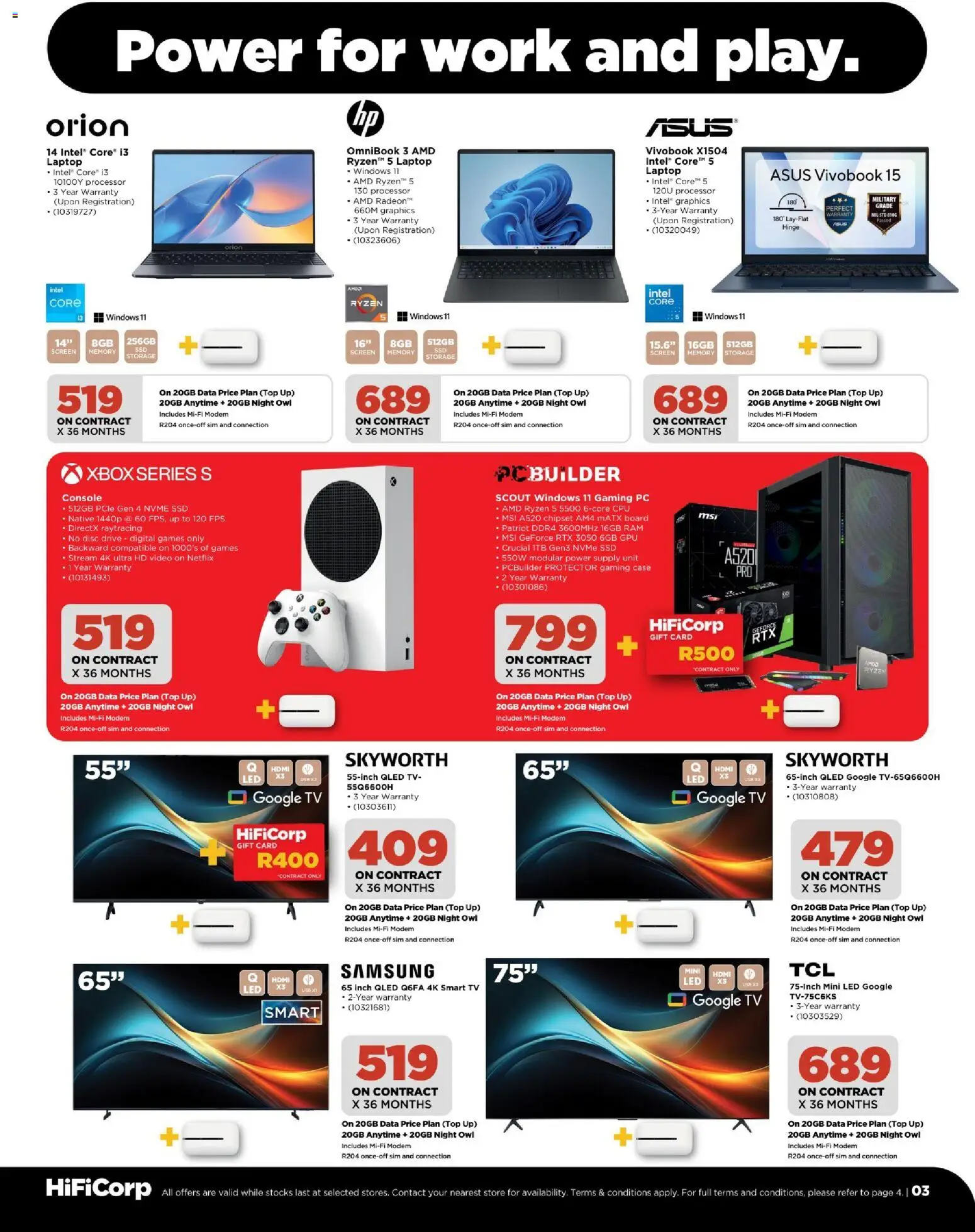 New HiFi Corp catalogue – valid from 07.05.2026 | Page: 3 | Products: Gift card, Xbox, Laptop, TV