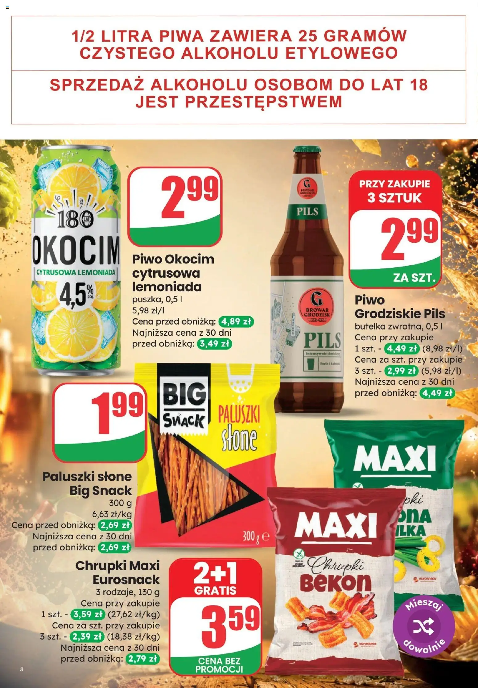 Dino gazetka - Weekendowe Okazje od 10.07.2026 | Strona: 8 | Produkty: Chrupki, Bekon, Paluszki, Piwo