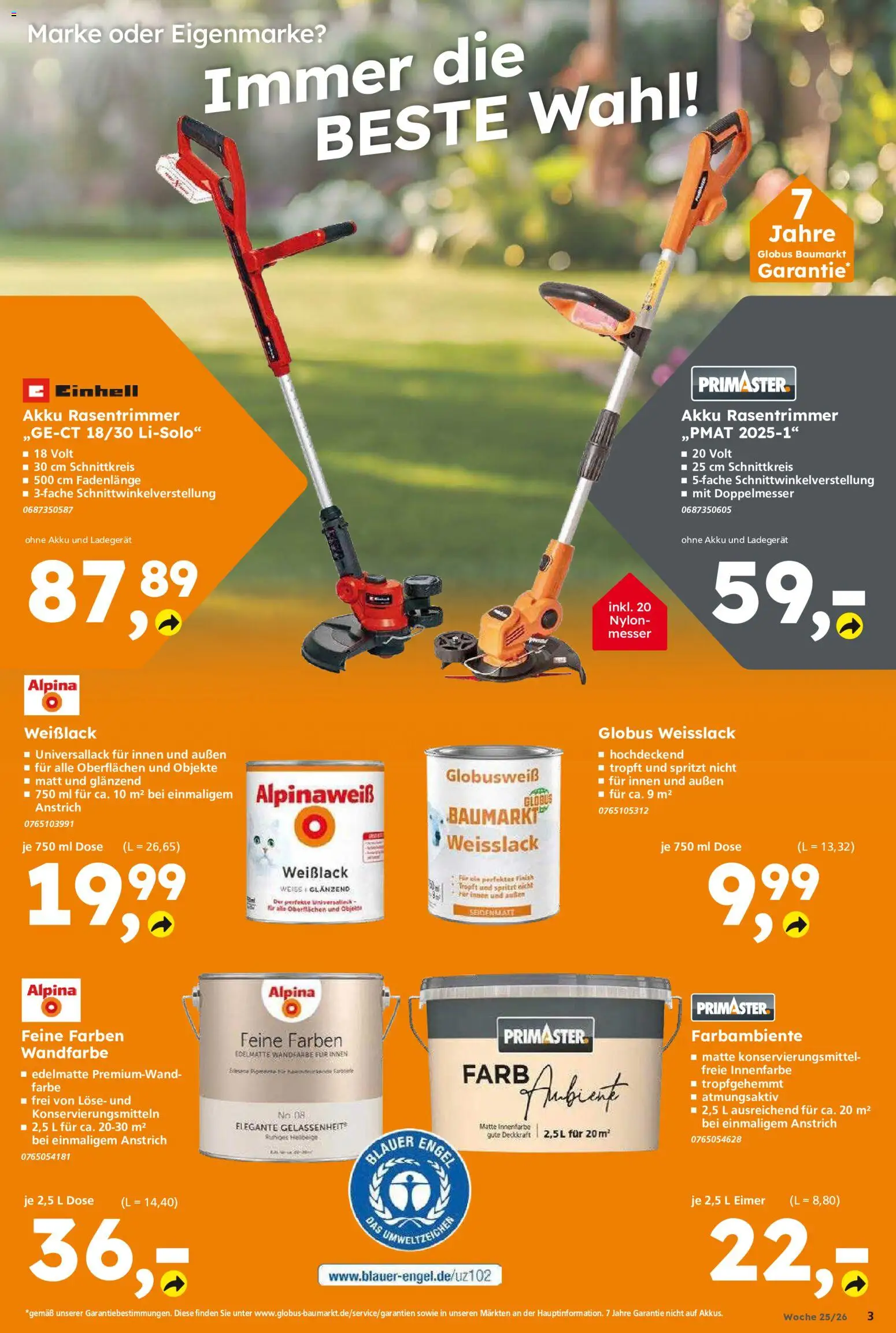 Globus Baumarkt Prospekt Zweibrücken – gültig ab 14.06.2026 | Seite: 3 | Produkte: Wandfarbe, Ladegerät