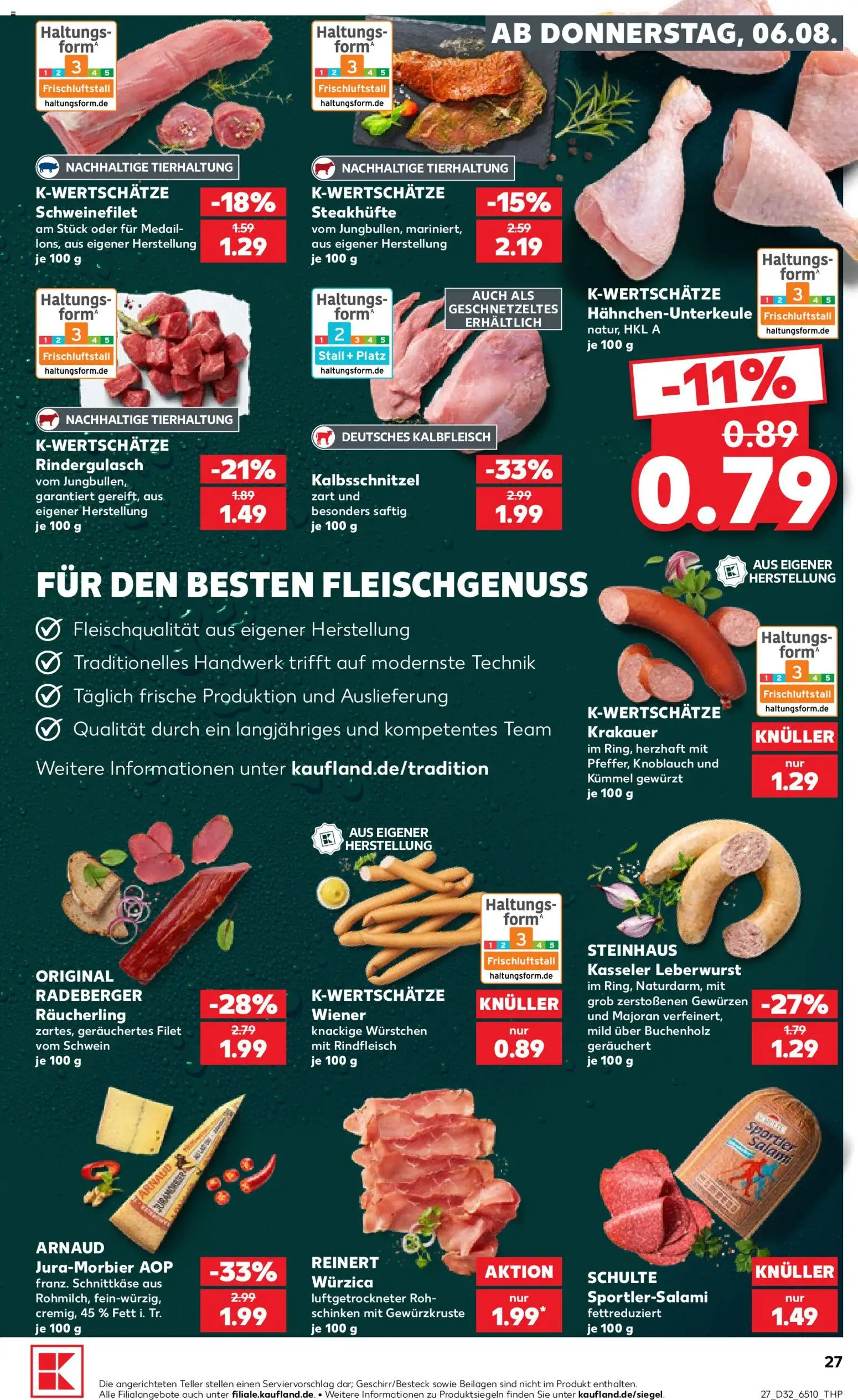 Kaufland Prospekt Köln – gültig ab 06.08.2026 | Seite: 27 | Produkte: Rindergulasch, Schweinefilet, Knoblauch, Schinken