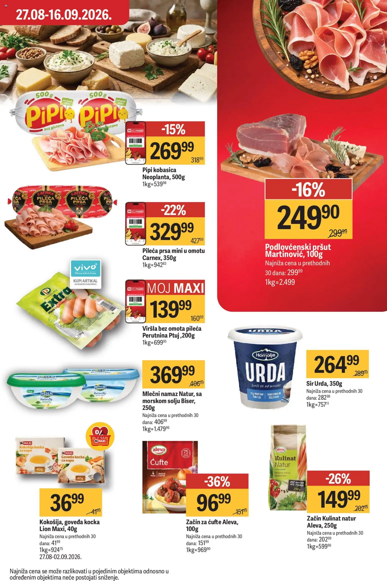 Maxi katalog - važi od 03.09.2026 | Strana: 12 | Proizvode: Pileća prsa, Pršut, Sveži sir, Kobasica