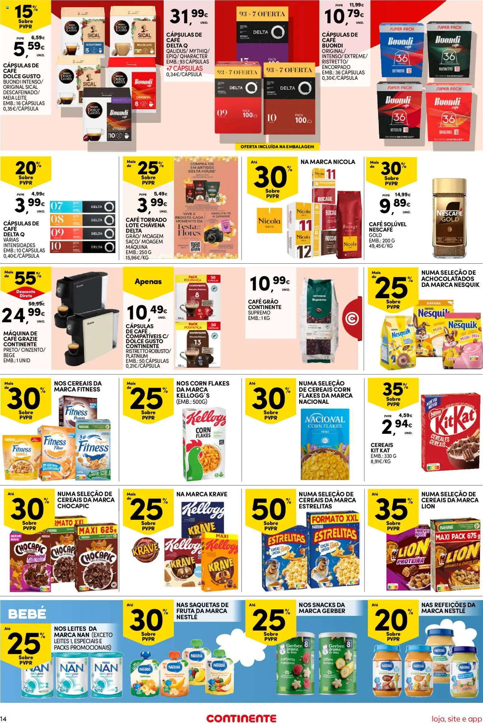 Continente Semanal Continente Bom Dia │ válido de 30/06/2026 | Página: 14 | Produtos: Flores, Delta q, Leite, Nestlé