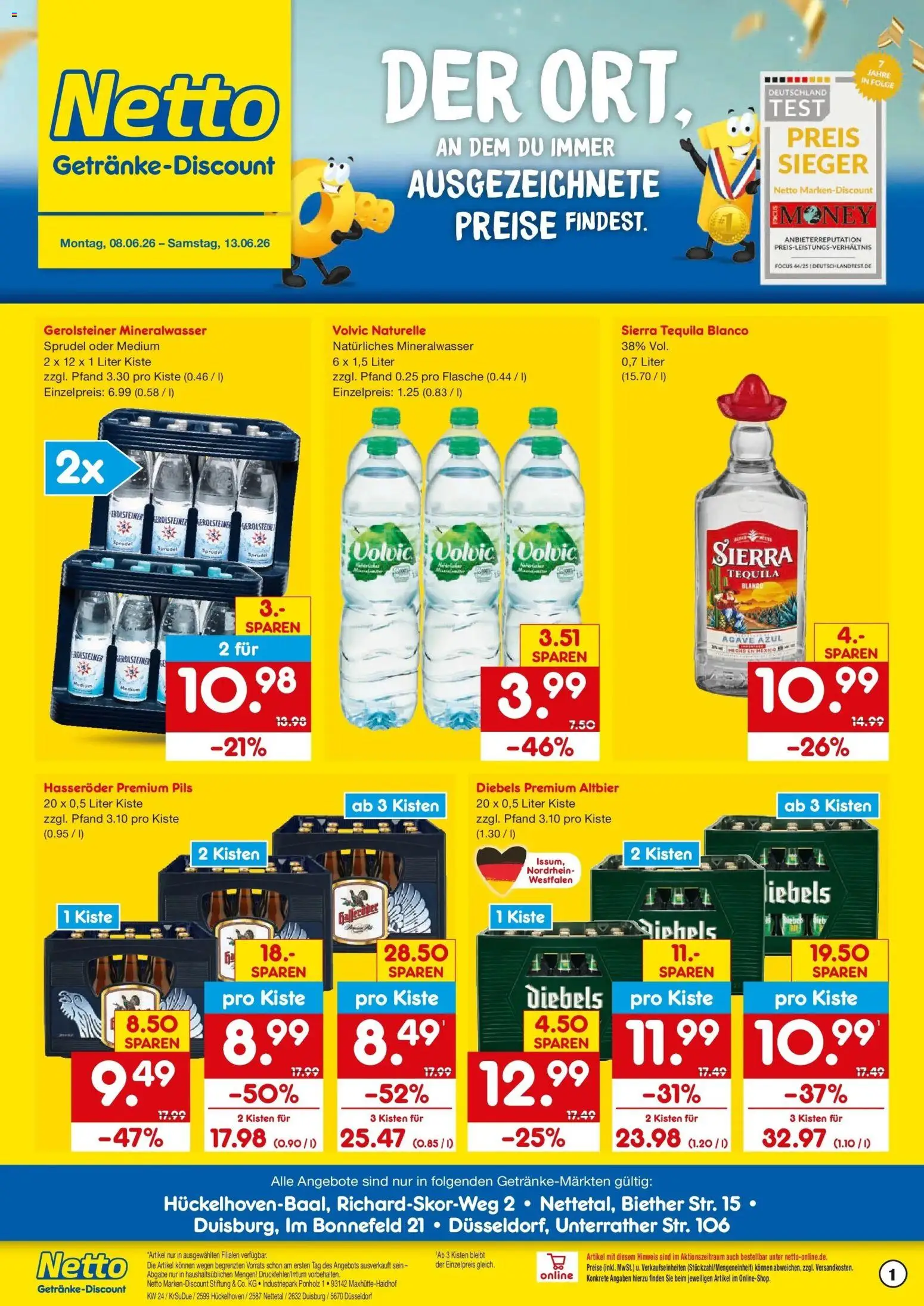 Netto Marken-Discount Prospekt Hückelhoven-Baal – gültig ab 08.06.2026 | Seite: 1 | Produkte: Pils, Tequila, Diebels, Hasseröder