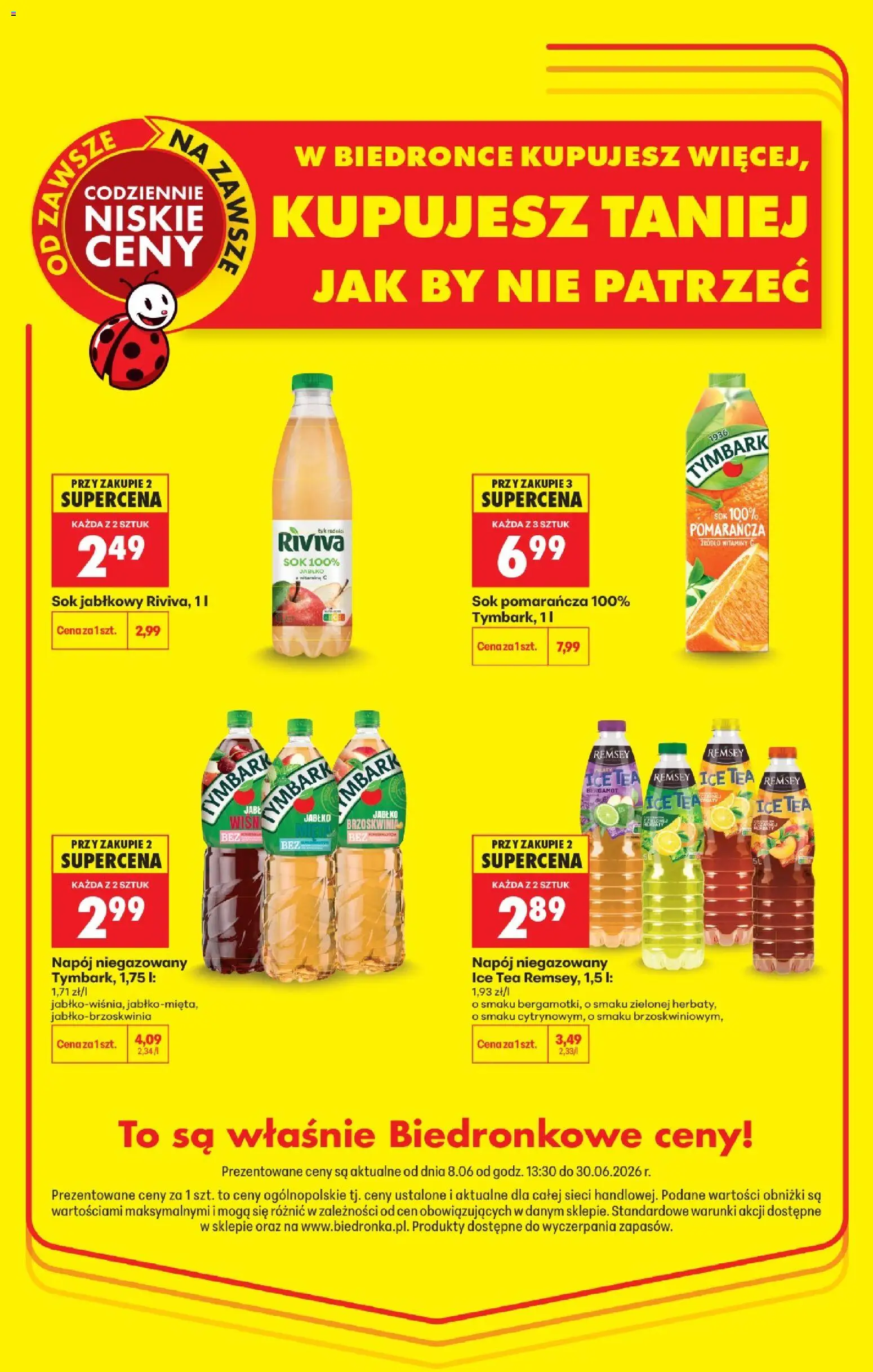 Biedronka gazetka - Kupujesz taniej od 08.06.2026 | Strona: 1 | Produkty: Brzoskwinia, Ice Tea, Sok jabłkowy, Sok