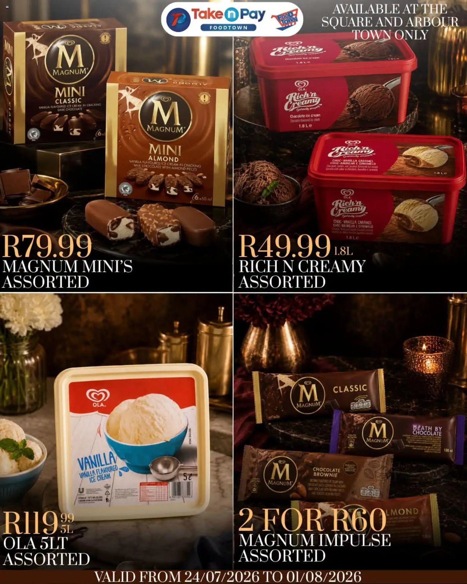 New Take n Pay catalogue – valid from 24/07/2026 | Page: 1 | Products: Milk, Chocolate, Cream, Ice cream