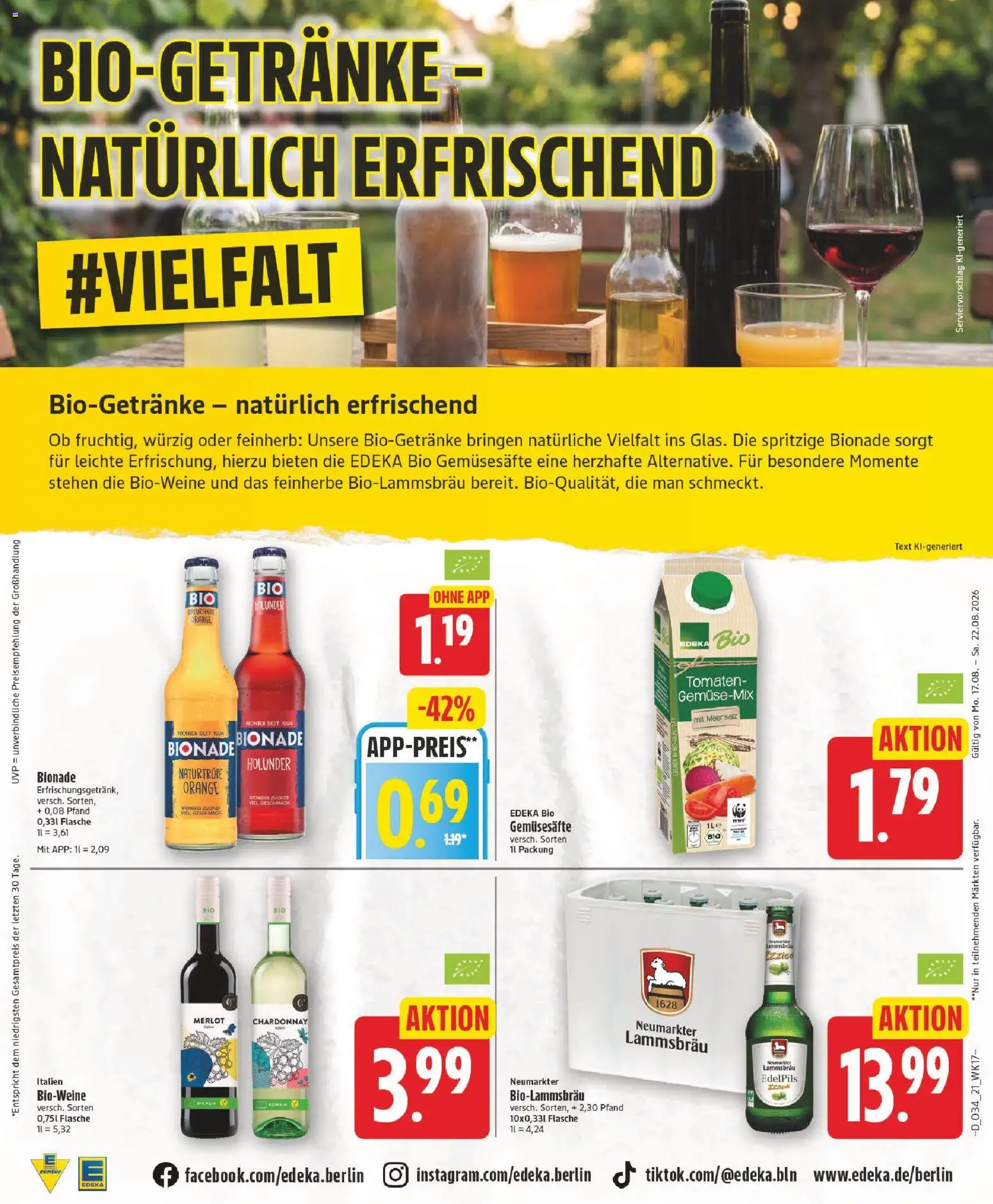Edeka Prospekt – gültig ab 17.08.2026 | Seite: 21 | Produkte: Merlot, Tomaten, Bionade