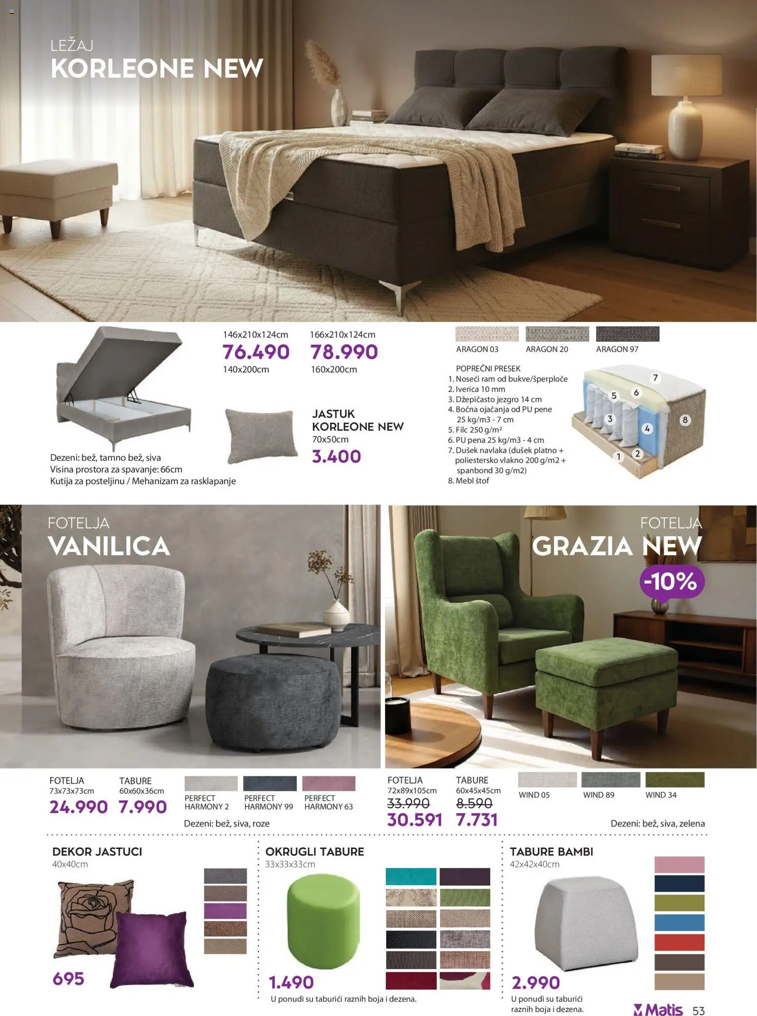 Matis katalog - važi od 01.08.2026 | Strana: 53 | Proizvode: Jastuk, Fotelja, Kutija, Tabure