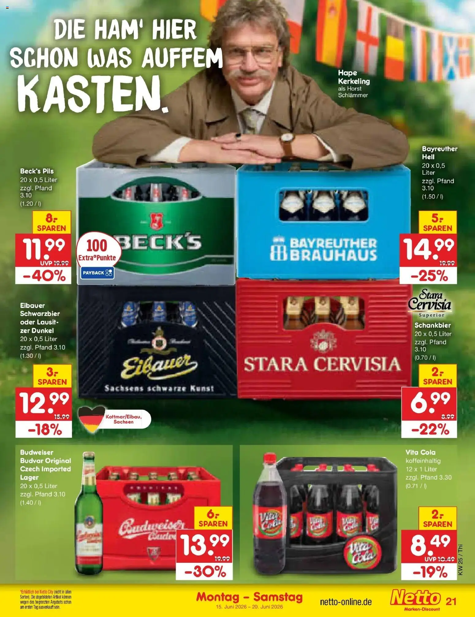 Netto Marken-Discount Prospekt Pirna – gültig ab 15.06.2026 | Seite: 27 | Produkte: Bayreuther hell, Cola, Pils, Budweiser