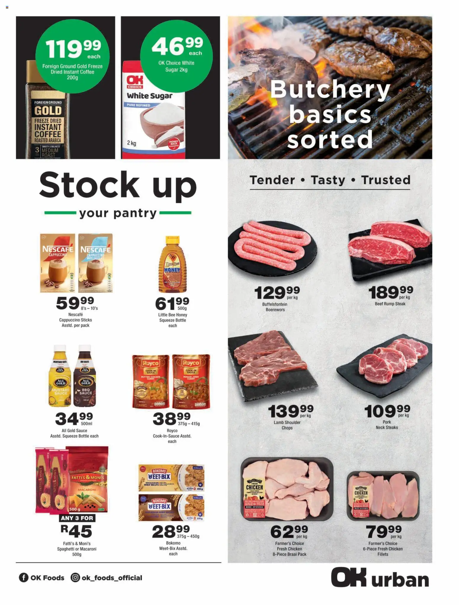 New OK Foods catalogue – valid from 25/08/2026 | Page: 3 | Products: Steak, Boerewors, Mustard, Spaghetti