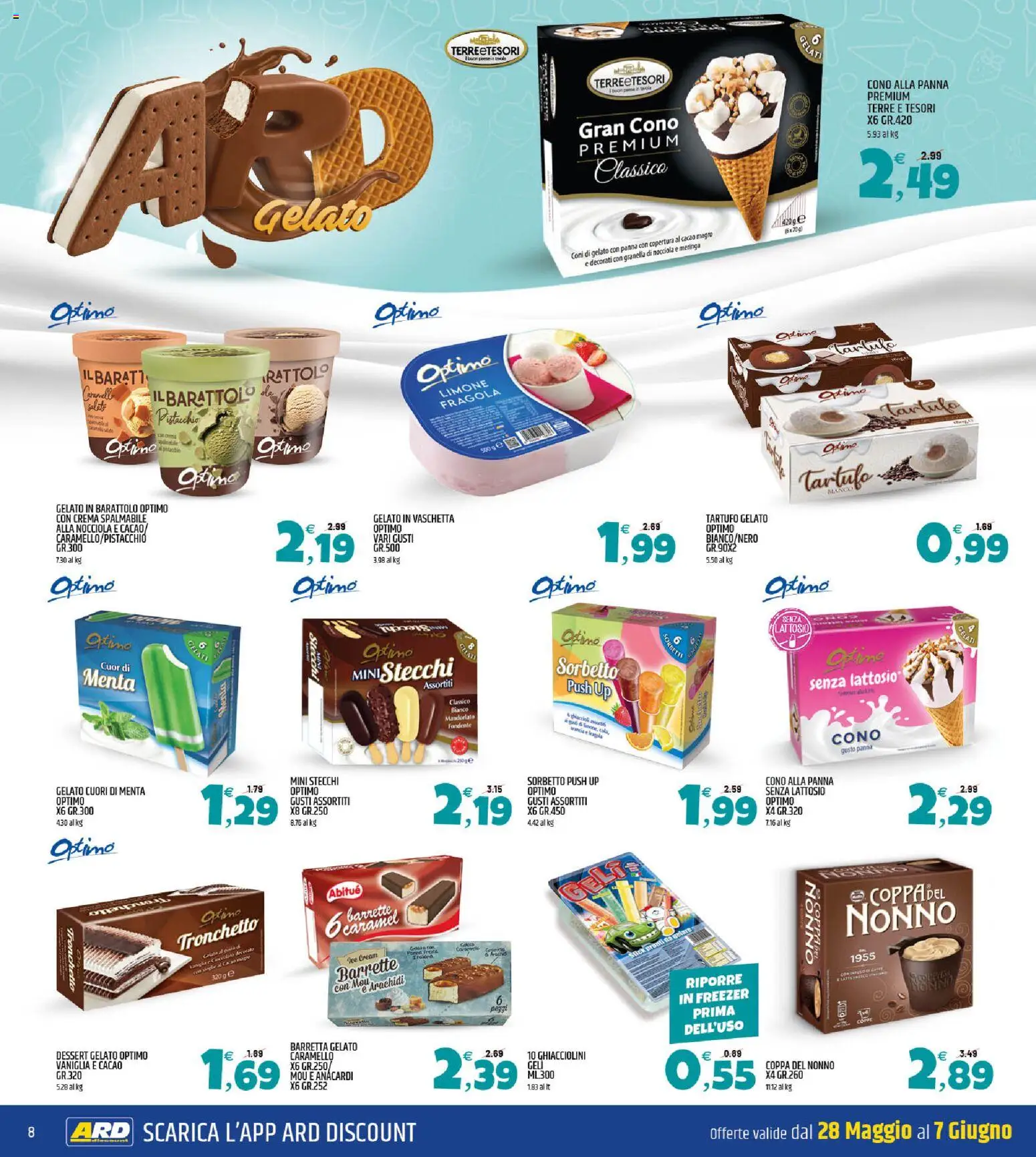 Volantino ARD Discount del 28.05.2026 | Pagina: 8 | Prodotti: Crema, Gelato, Limone, Freezer