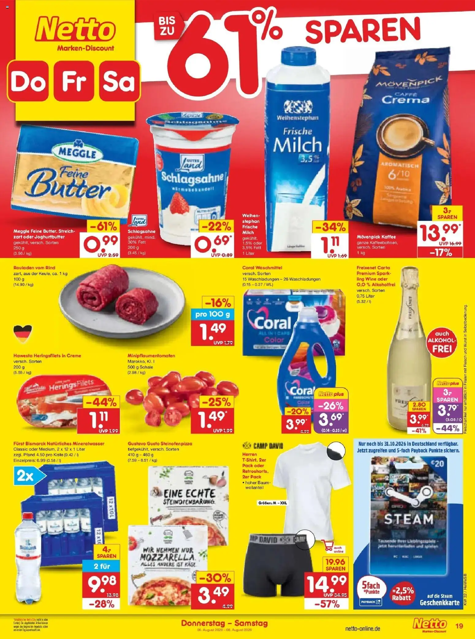 Netto Marken-Discount Prospekt Hamburg – gültig ab 03.08.2026 | Seite: 37 | Produkte: Schlagsahne, Kaffee, Coral waschmittel, Wurst