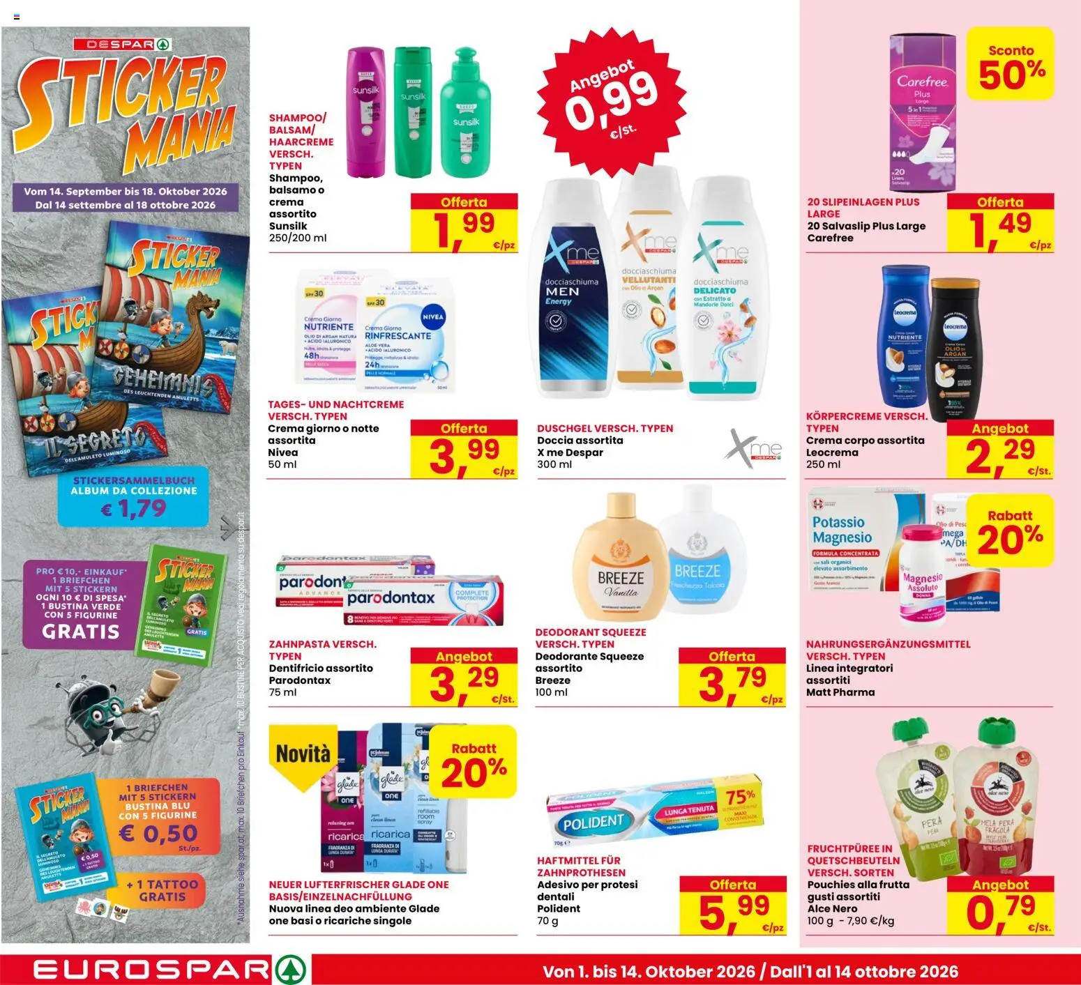 Volantino Eurospar del 01/10/2026 | Pagina: 22 | Prodotti: Deodorante, Dentifricio, Mandorle, Pera