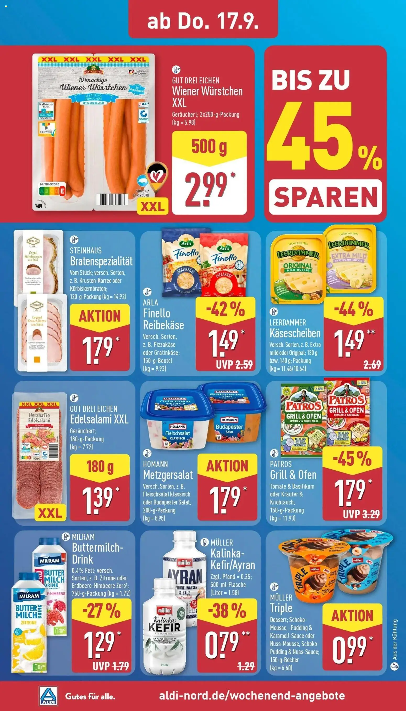 Aldi Aktueller Prospekt (ab 15.09.2026) » Angebote Online | Seite: 32 | Produkte: Kefir, Pudding, Salami, Reibekase