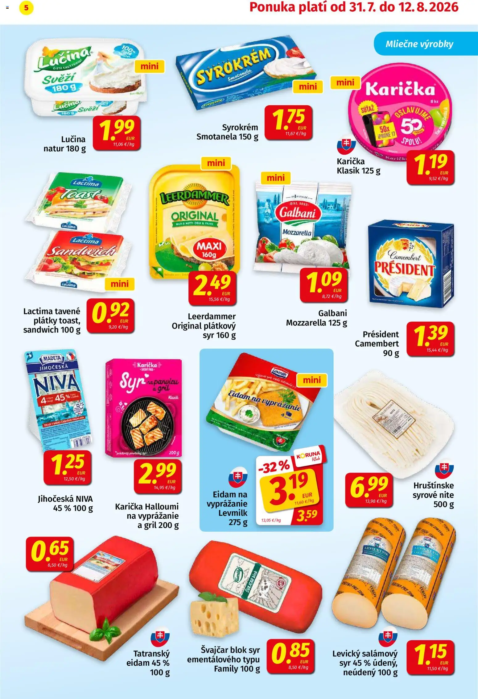 Nové Koruna akcie – leták je platný od 31.07.2026 | Strana: 5 | Produkty: Gril, Mozzarella, Niva