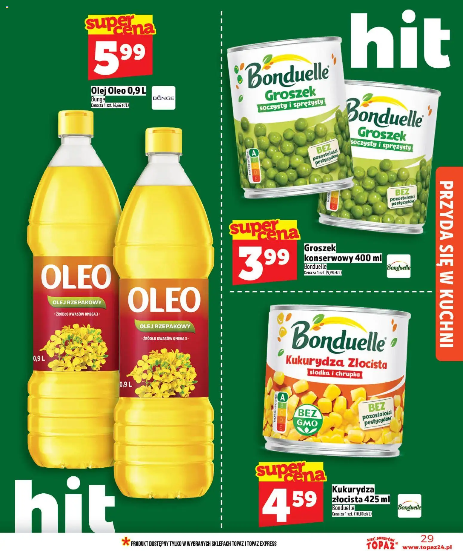Topaz gazetka od 14.05.2026 | Strona: 29 | Produkty: Groszek, Olej rzepakowy, Kukurydza, Olej
