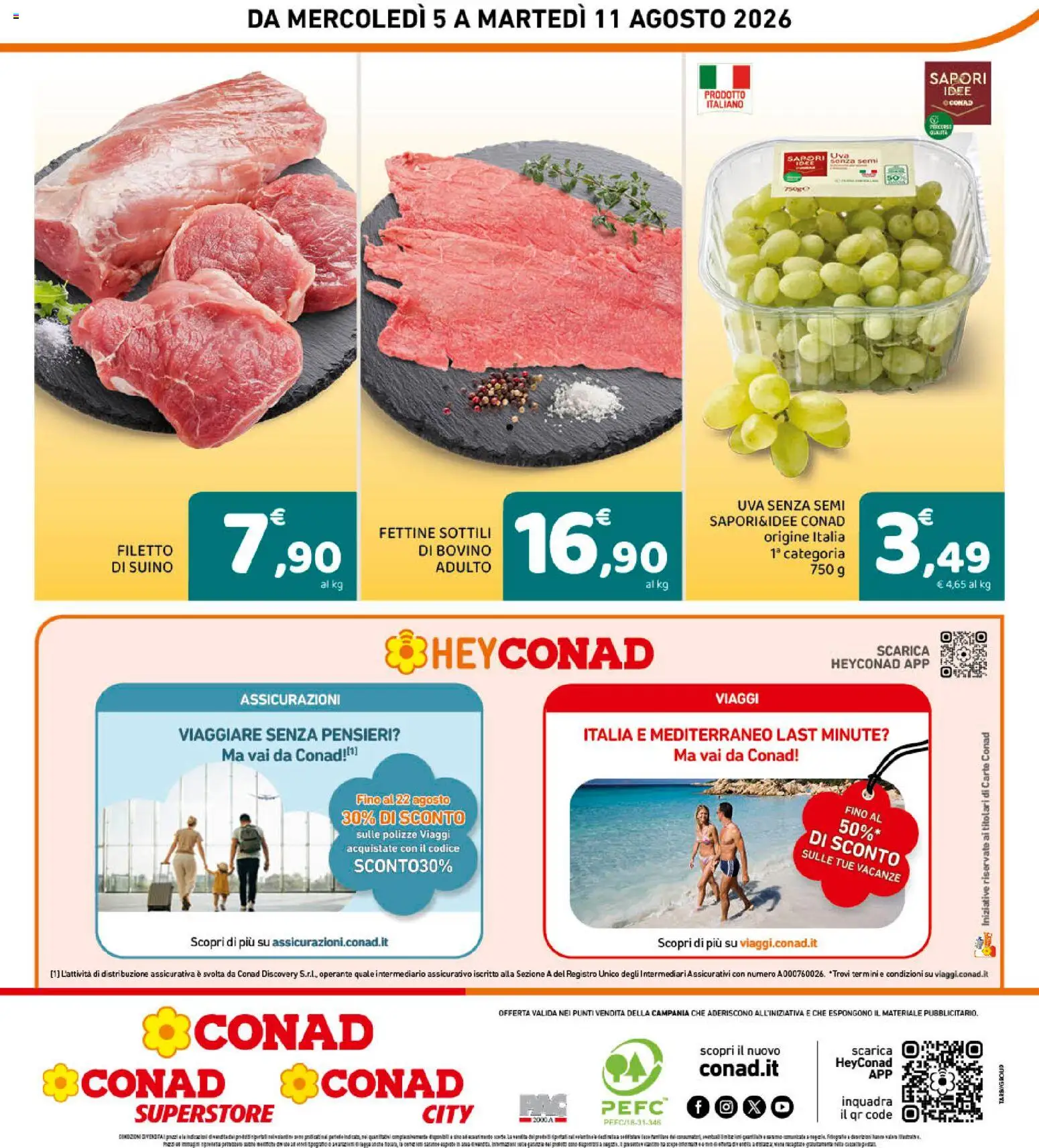 Volantino Conad del 05/08/2026 | Pagina: 8 | Prodotti: Bovino, Suino, Uva