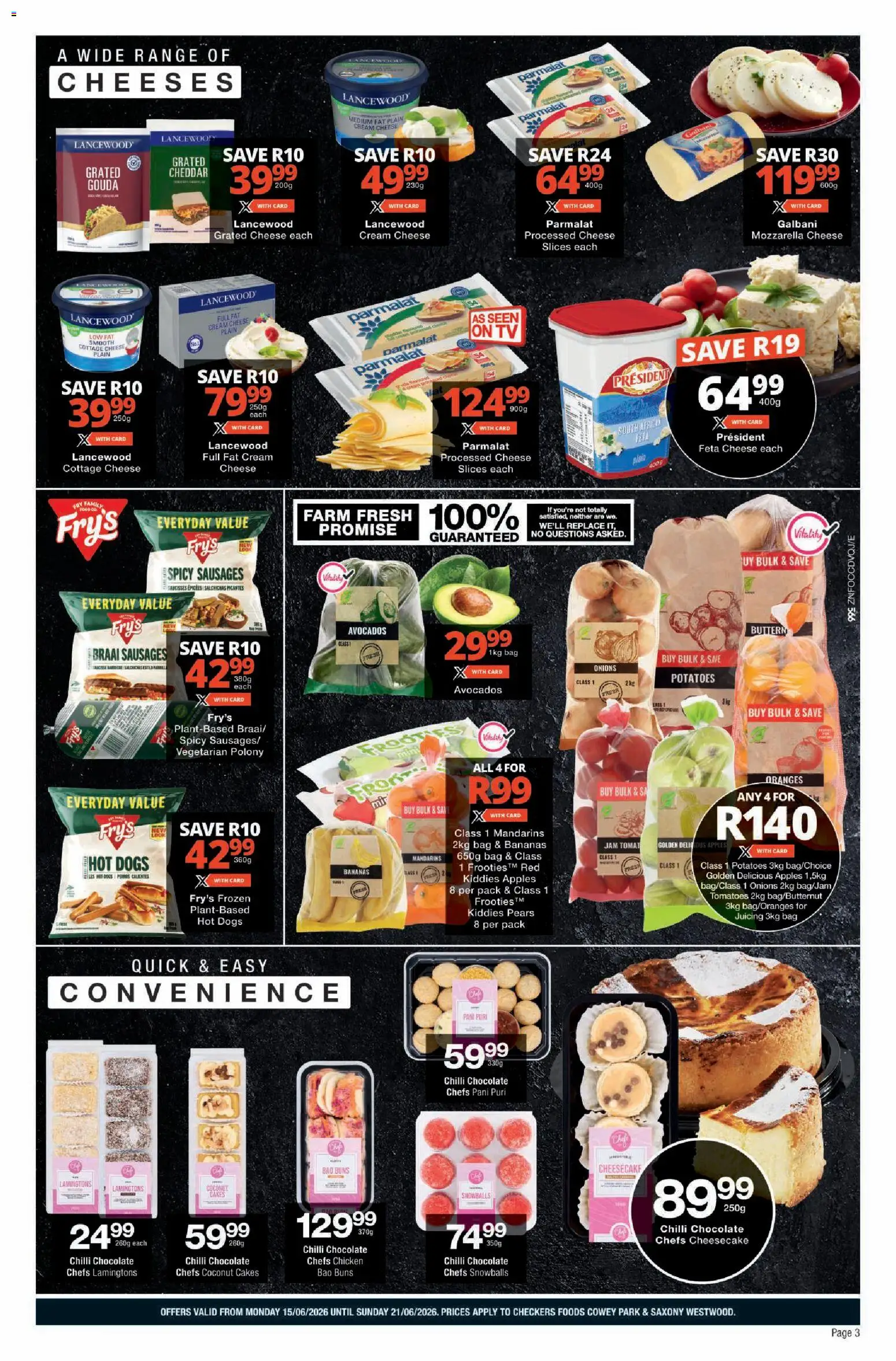 New Checkers catalogue – valid from 15.06.2026 | Page: 3 | Products: Chicken, Hot dogs, Fry's, Máscara de pestañas