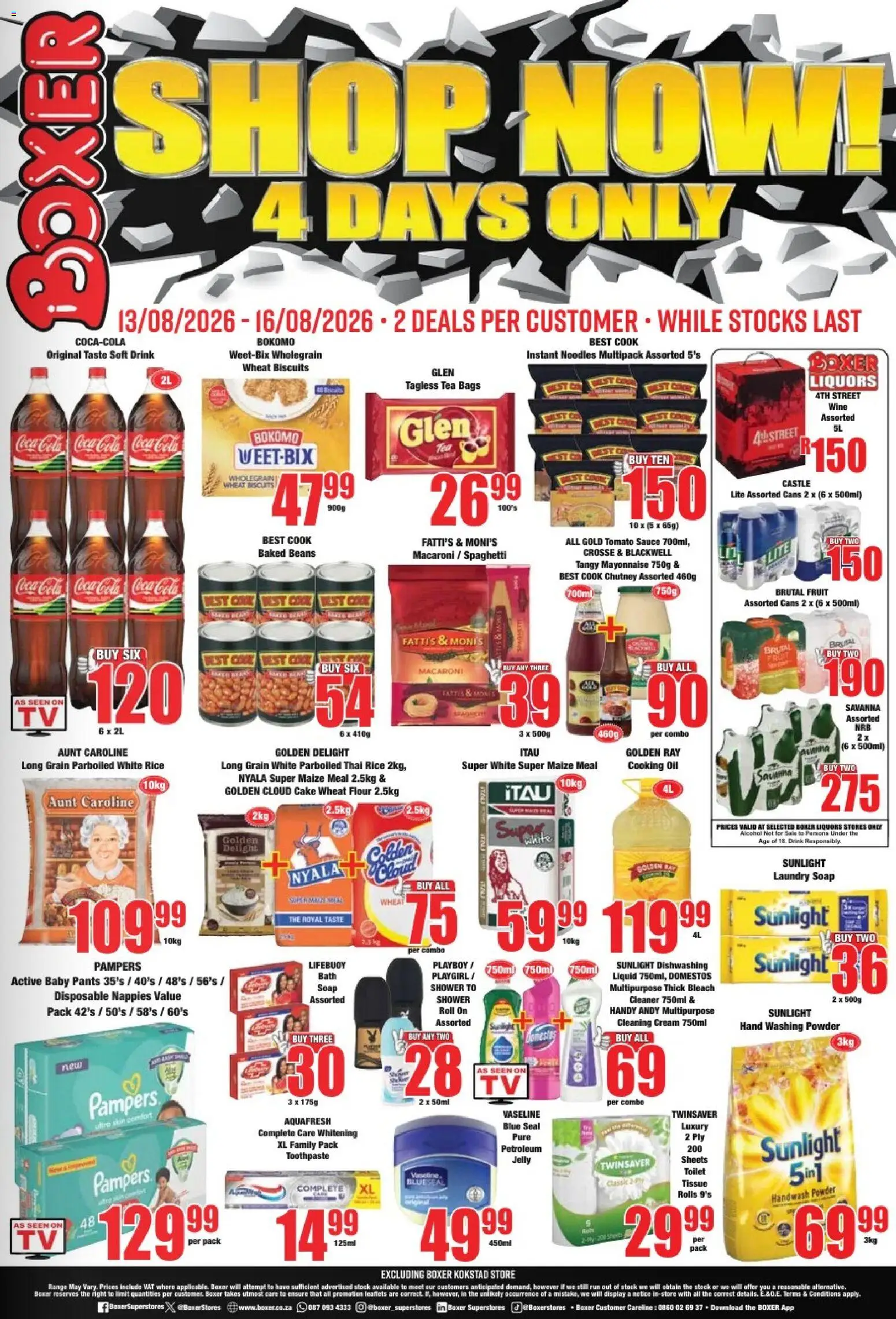 New Boxer catalogue – valid from 13/08/2026 | Page: 2 | Products: Baked beans, Bleach, Noodles, Washing powder
